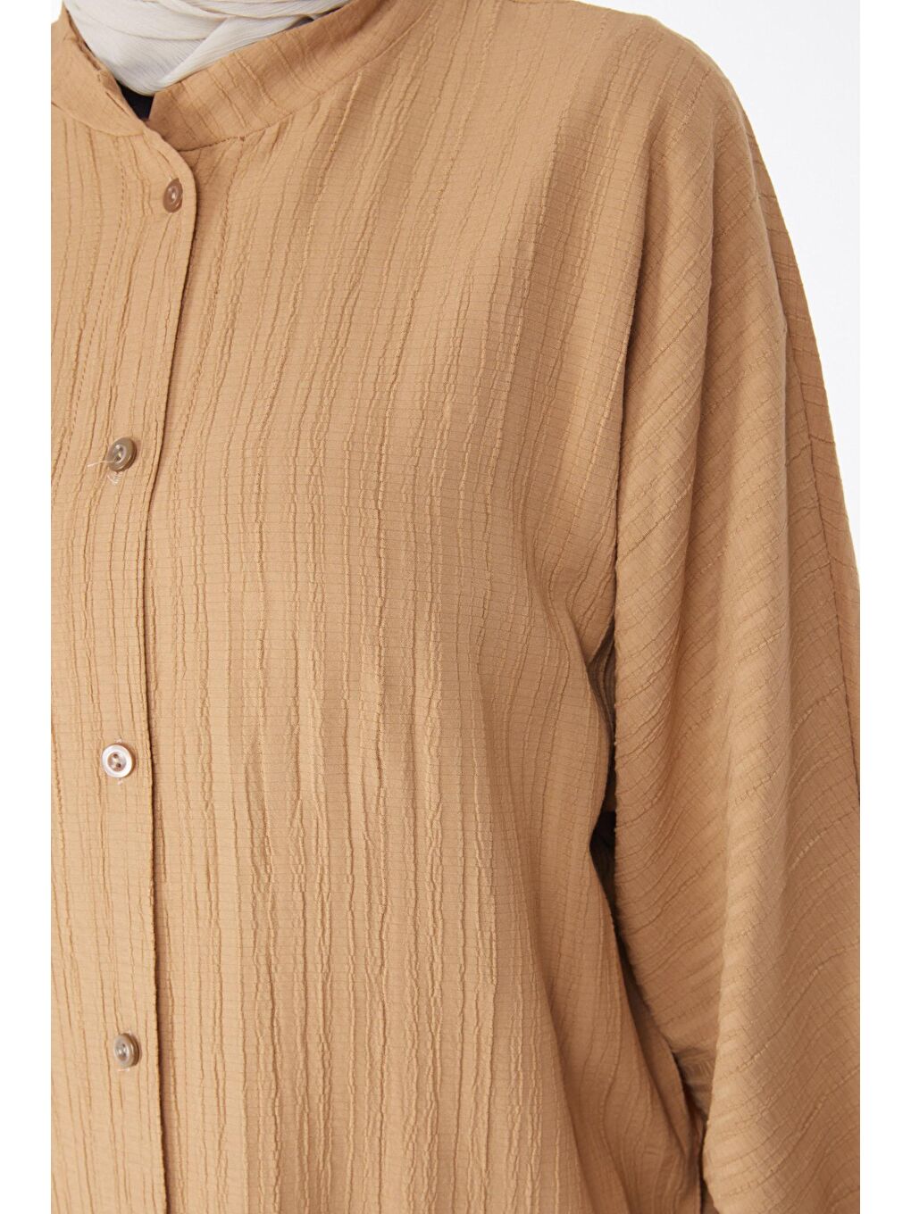 Bej Hakim Yaka Kadın Vizon Düğmeli Yarsa Kol Kap - 24745-5