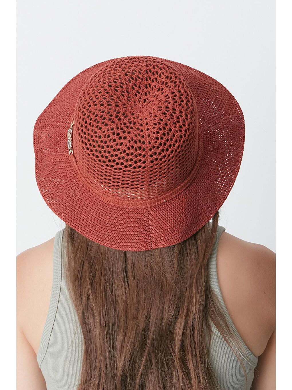 Kahverengi Merserize Plaj Şapkası T24740-16 Kiremit-2