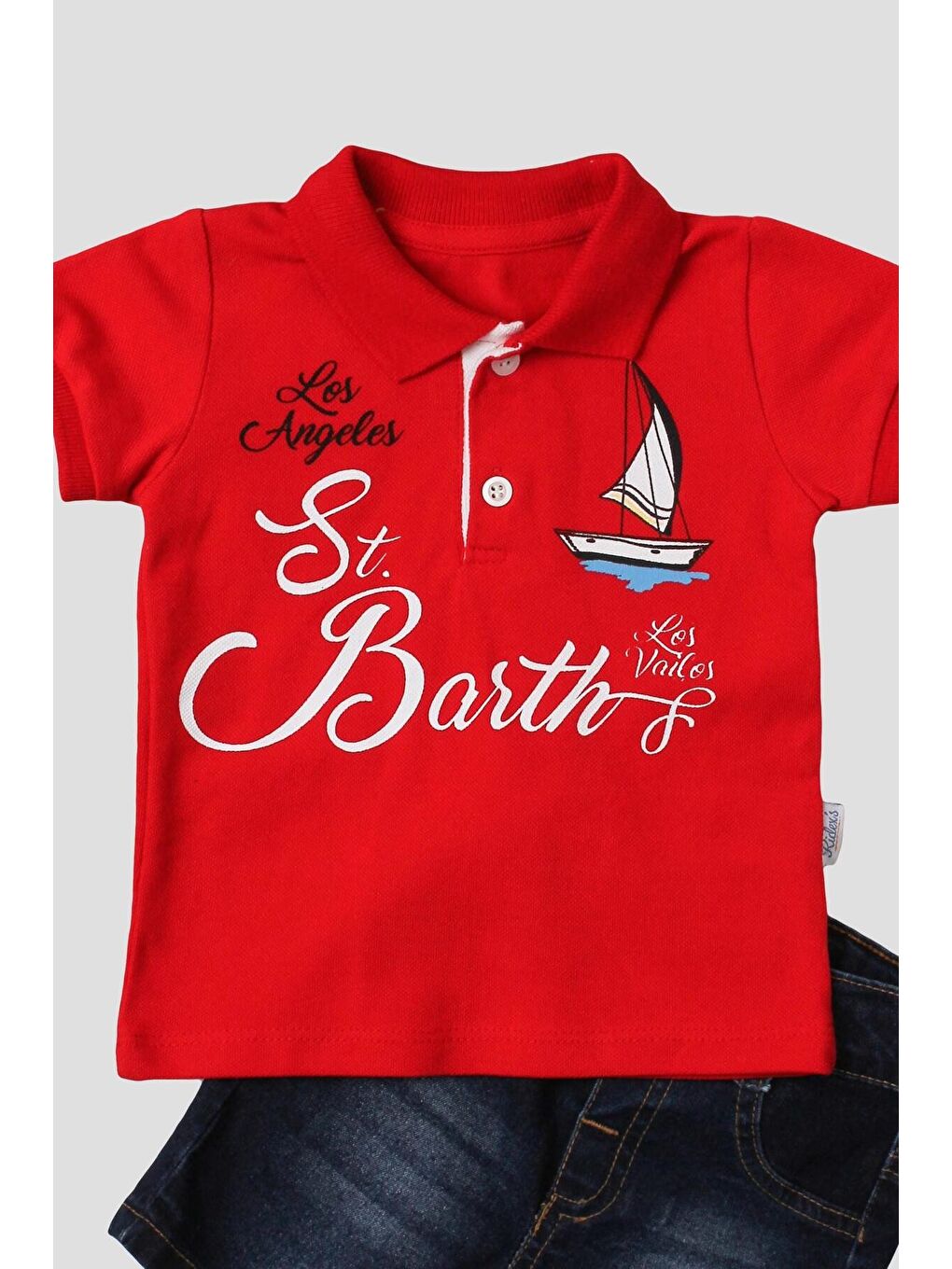 Kırmızı Erkek bebek pamuklu polo takım pantolon üst ikili takım-1