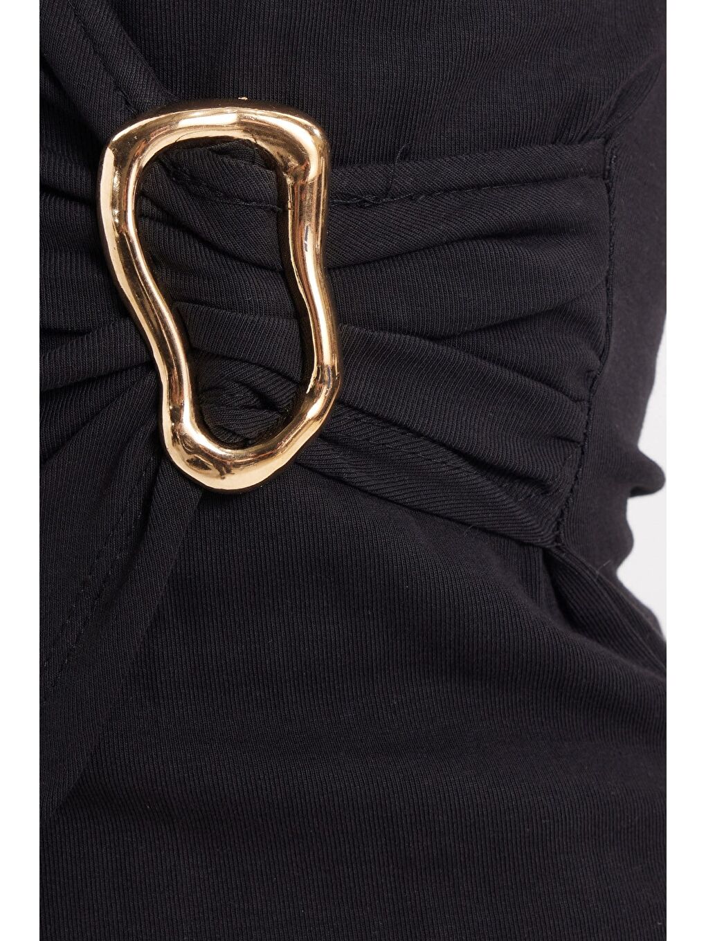 Kadın Slim Fit Dar Kesim Sıfır Kol Kruvaze Yaka Tokalı Pamuklu Elastanlı Siyah Bluz-5