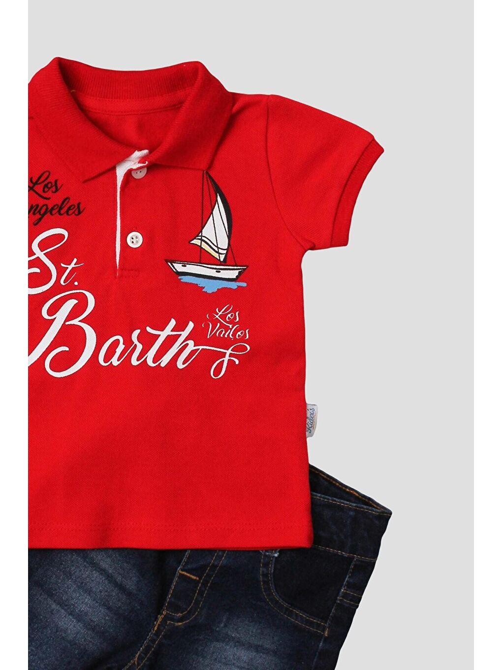 Kırmızı Erkek bebek pamuklu polo takım pantolon üst ikili takım-2