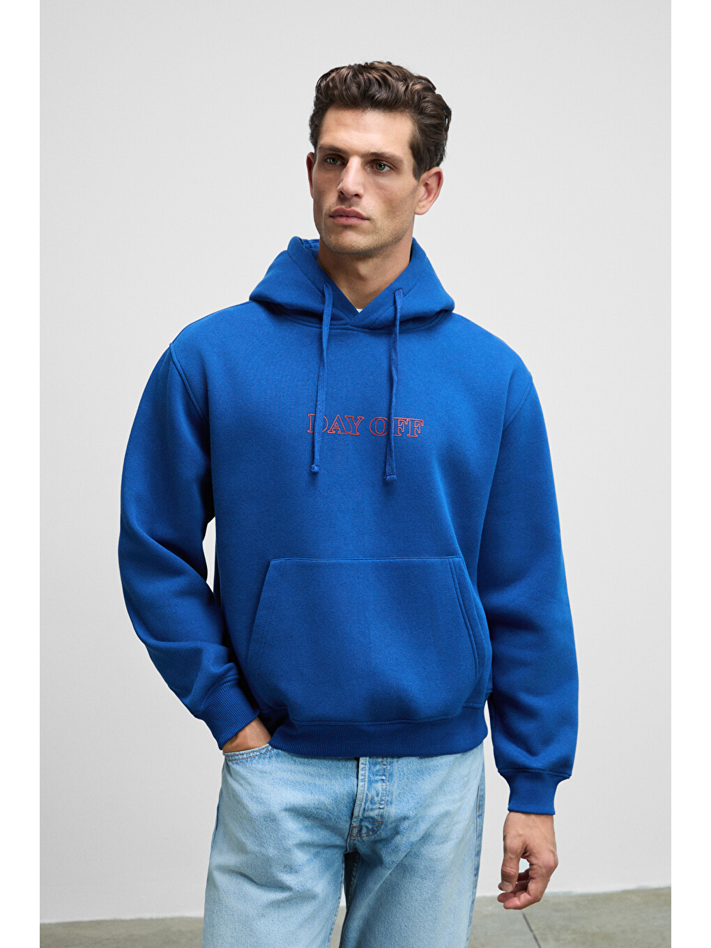 Blaıse Erkek Önü Ve Sırtı Baskılı Kapüşonlu Kordonlu Kanguru Cepli Regular Fit Mavi Sweatshirt-1