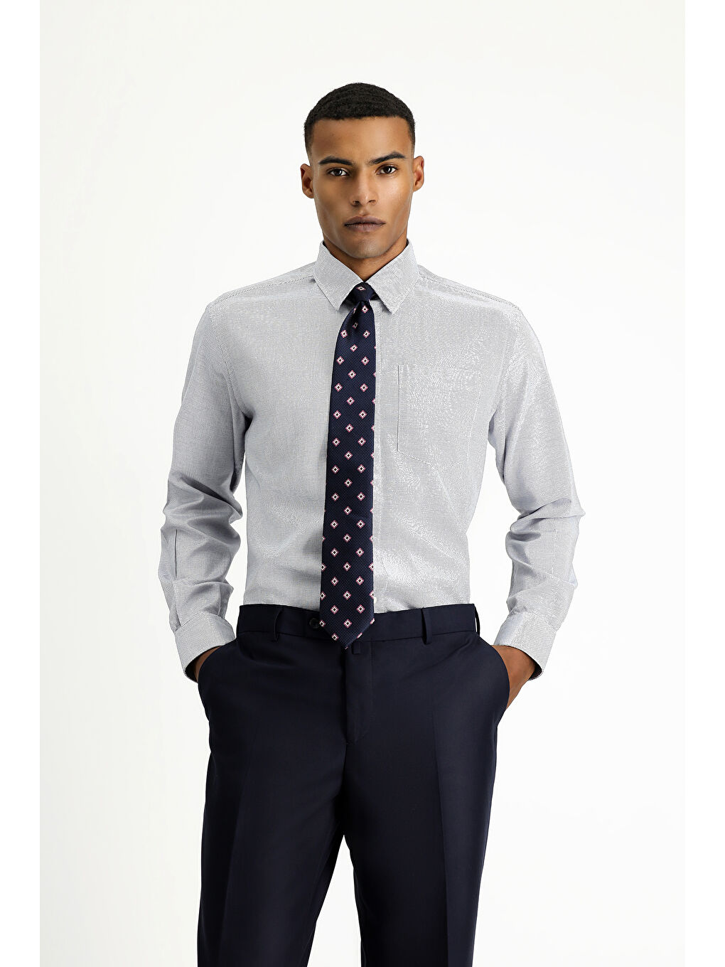 Lacivert Uzun Kol Regular Fit Desenli Pamuk %100 Pamuk Gömlek