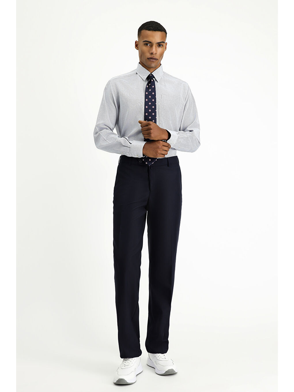 Lacivert Uzun Kol Regular Fit Desenli Pamuk %100 Pamuk Gömlek-1