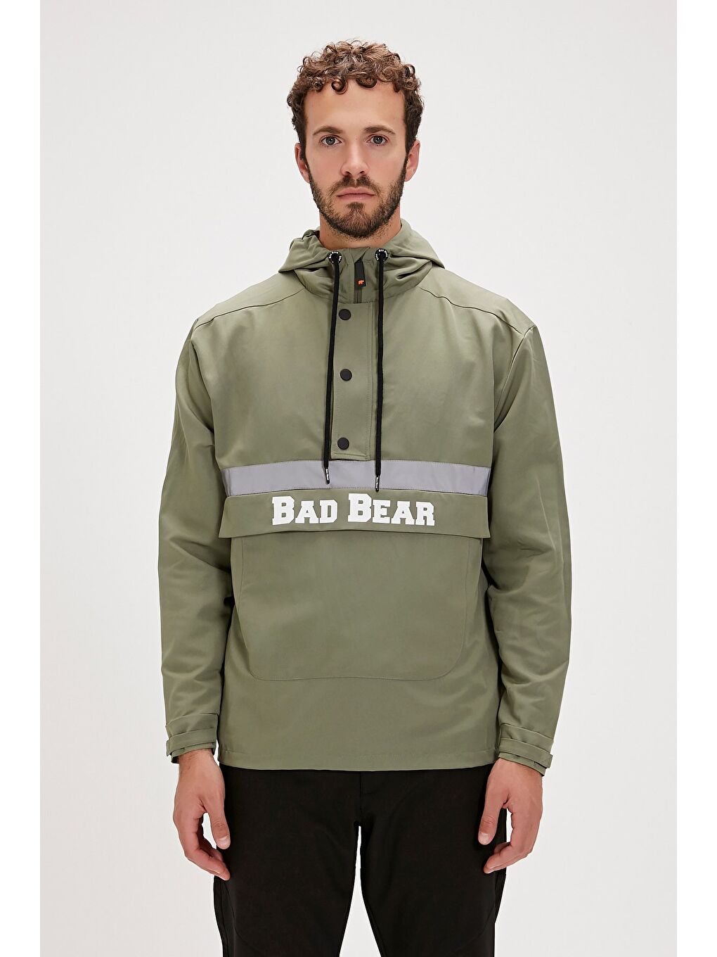 Bad Bear Gri-Yeşil Reflect Windbreaker Thyme Yeşil Kanguru Cep Erkek Rüzgarlık