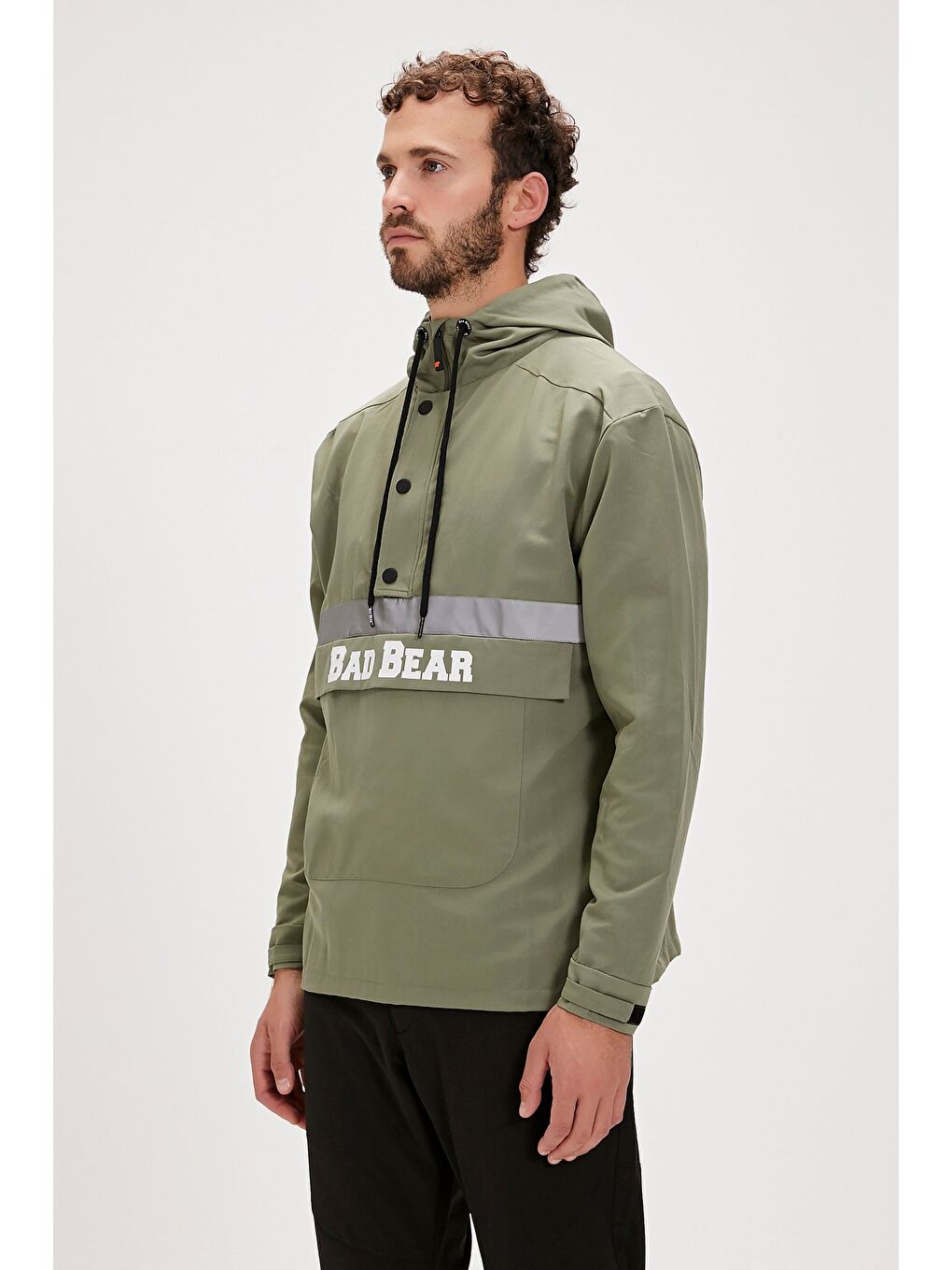 Bad Bear Gri-Yeşil Reflect Windbreaker Thyme Yeşil Kanguru Cep Erkek Rüzgarlık - 1