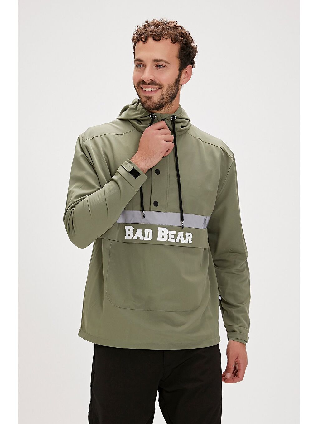 Bad Bear Gri-Yeşil Reflect Windbreaker Thyme Yeşil Kanguru Cep Erkek Rüzgarlık - 2