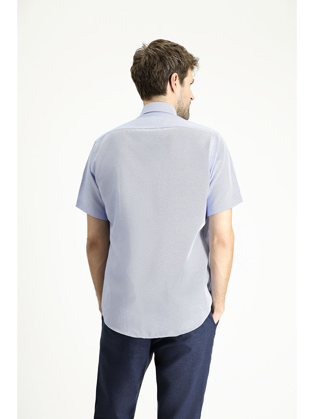 Mavi Kısa Kol Regular Fit Desenli Pamuklu Kolay Ütülenebilir Düğmeli Yaka Büyük Beden Gömlek-3