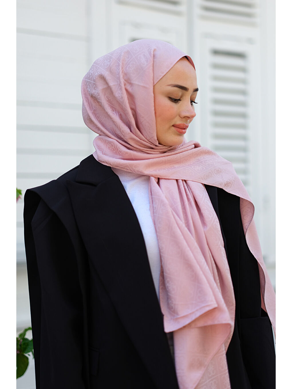 Locco Moda Pembe Monogram Şal Pudra - 2