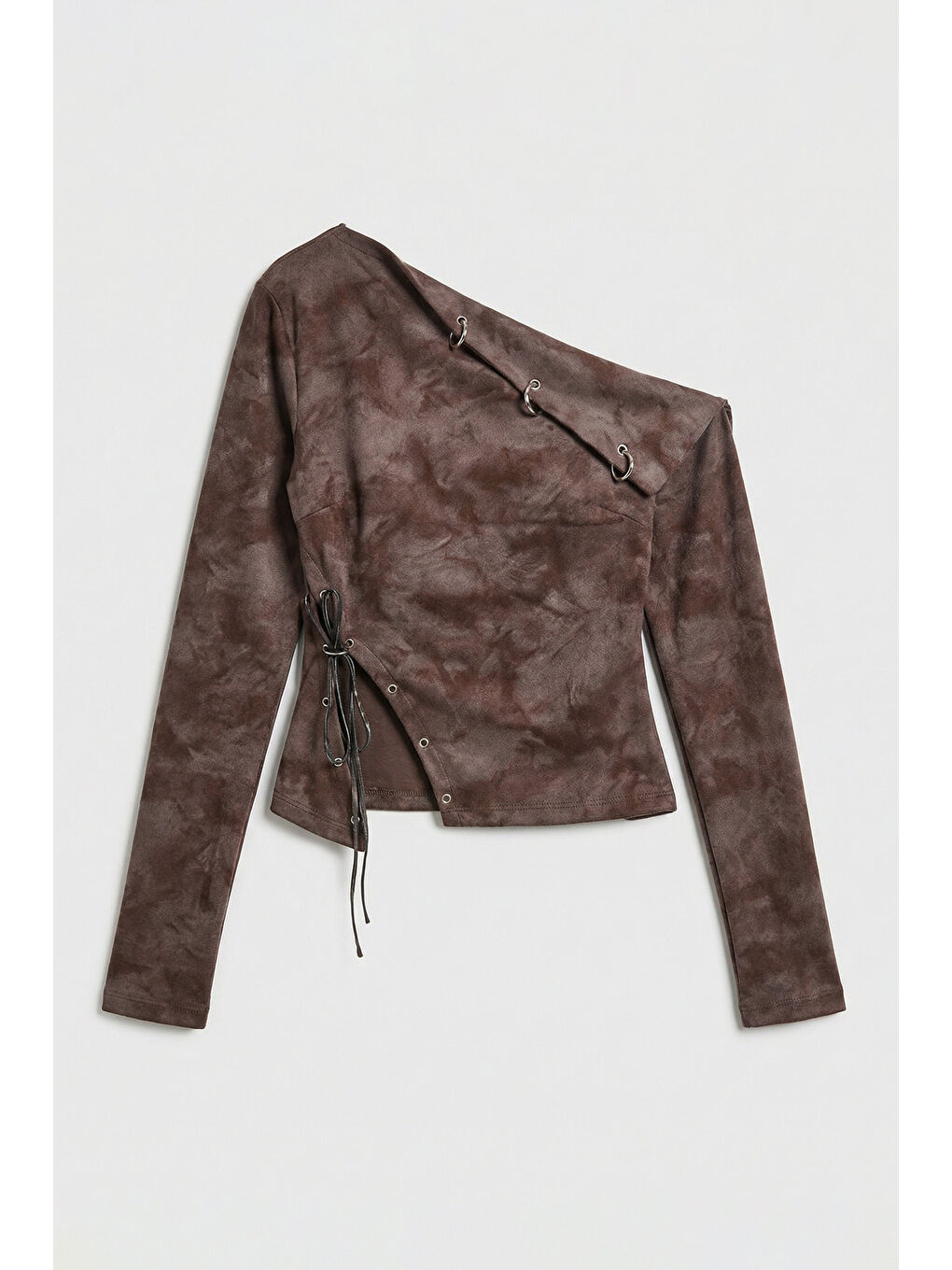 Kahverengi Kadın Kahve w5 Asimetrik Kesim Tek Omuz Açık Özel Tasarım Crop Top-1