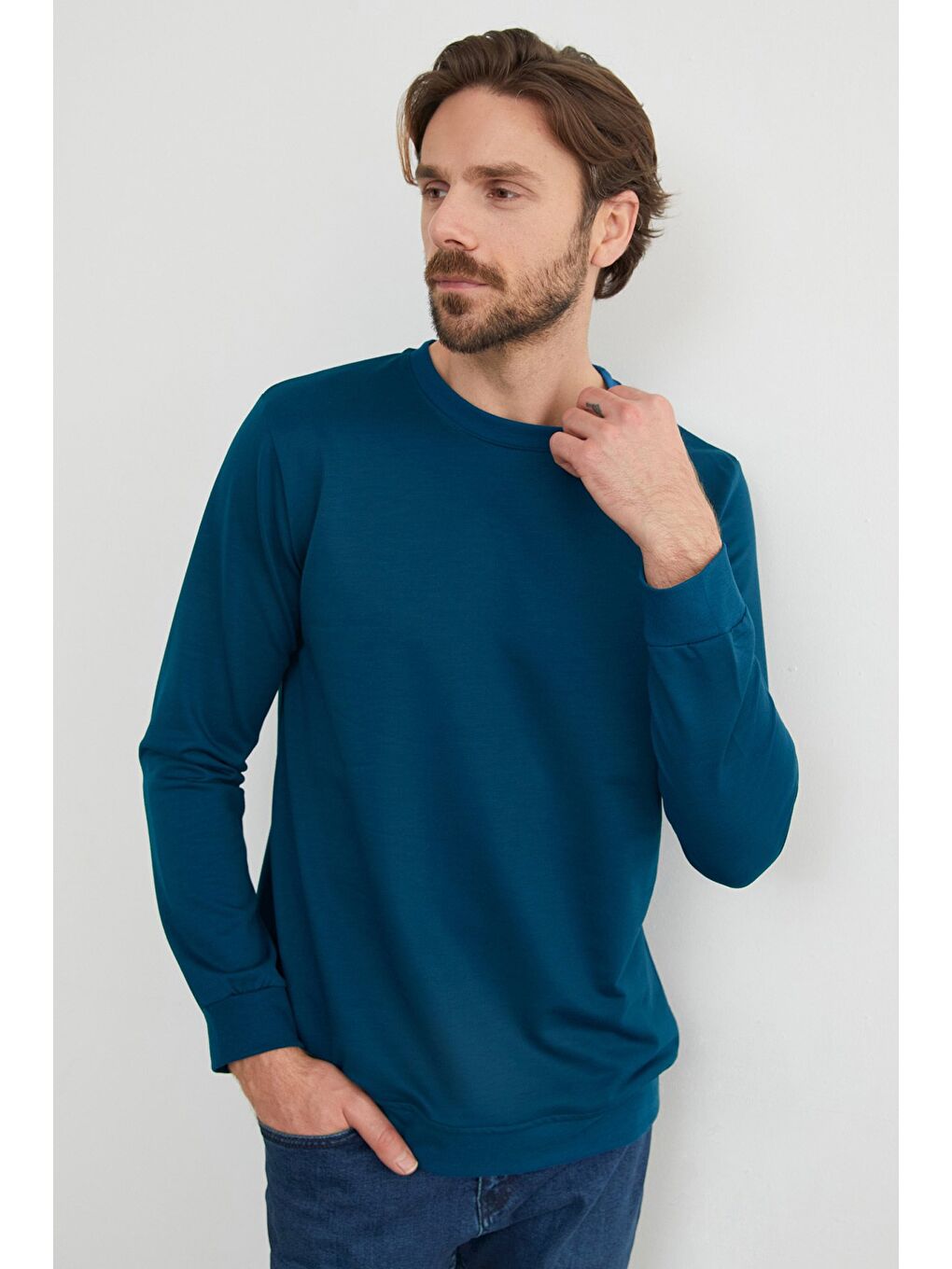 İndigo Basic Bisiklet Yaka Sweatshirt-4