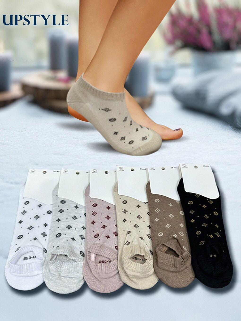 Kadın 12’li Premium Patik Çorap – Monogram Model – Karışık Asorti-1