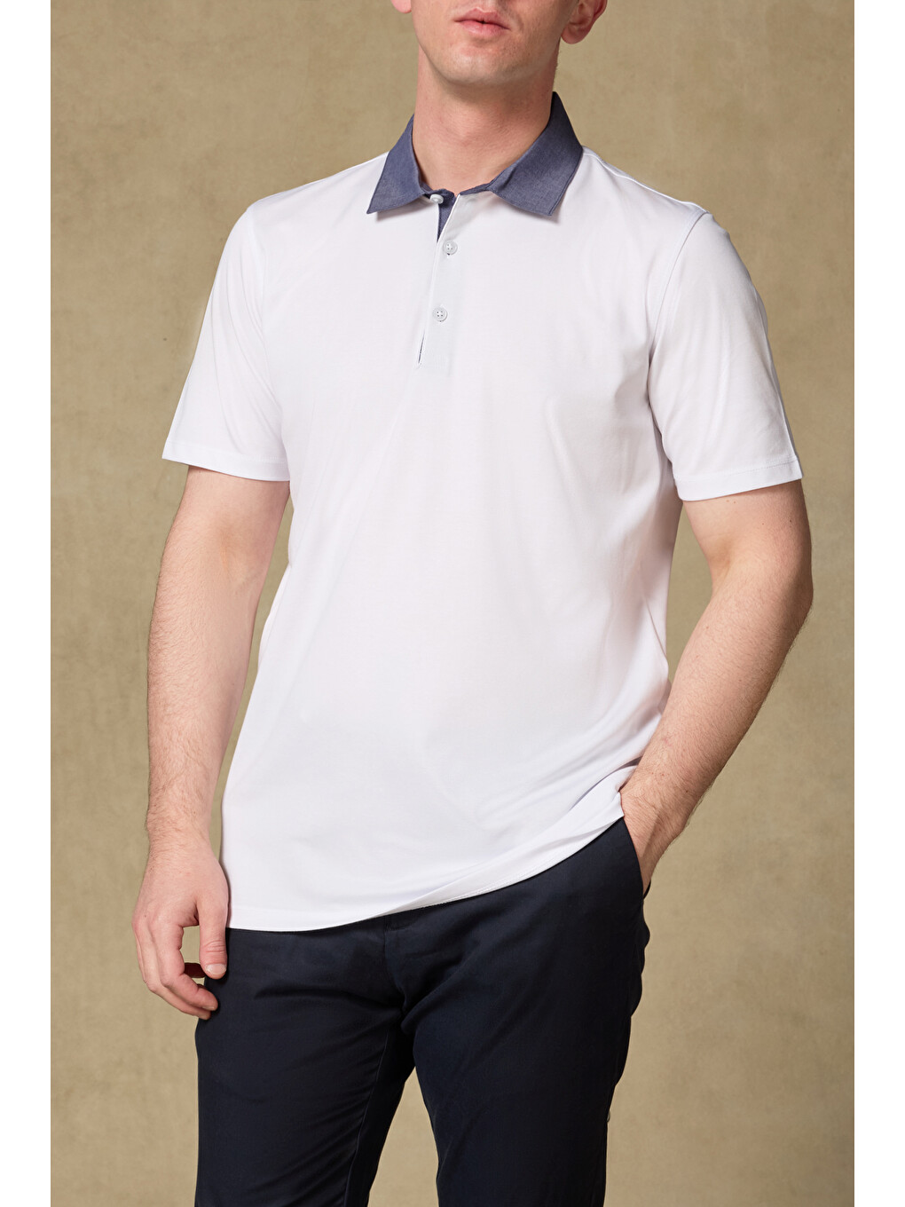 Bivo Merserize Pamuklu Modern Fit Beyaz Polo Yaka Erkek Düz Polo Shirt