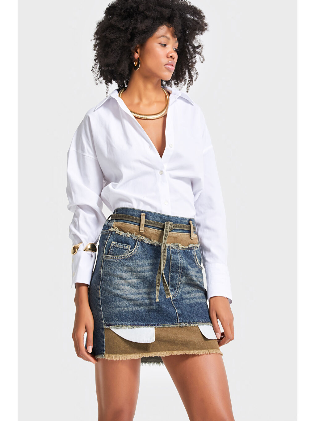 Mavi Kadın T.Kot Rengi 2w5-8 Çift Denim Parçalı Özel Tasarım Mini Denim Etek