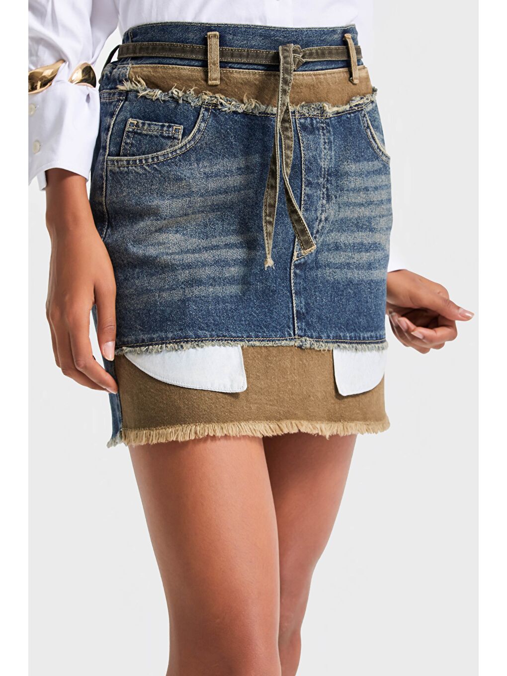 Mavi Kadın T.Kot Rengi 2w5-8 Çift Denim Parçalı Özel Tasarım Mini Denim Etek-1