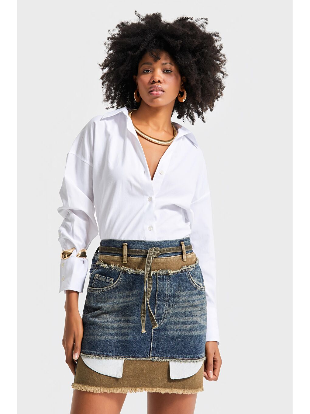 Mavi Kadın T.Kot Rengi 2w5-8 Çift Denim Parçalı Özel Tasarım Mini Denim Etek-3