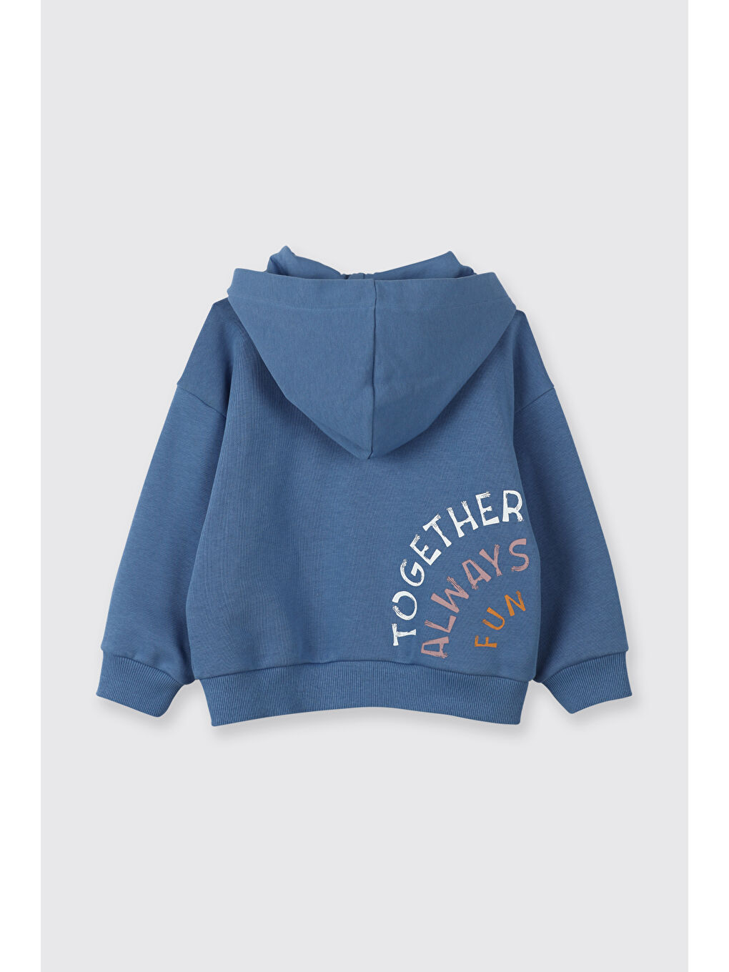 Erkek Bebek Arka Bedeni Yazı Detaylı Fermuarlı Mavi Sweatshirt-1