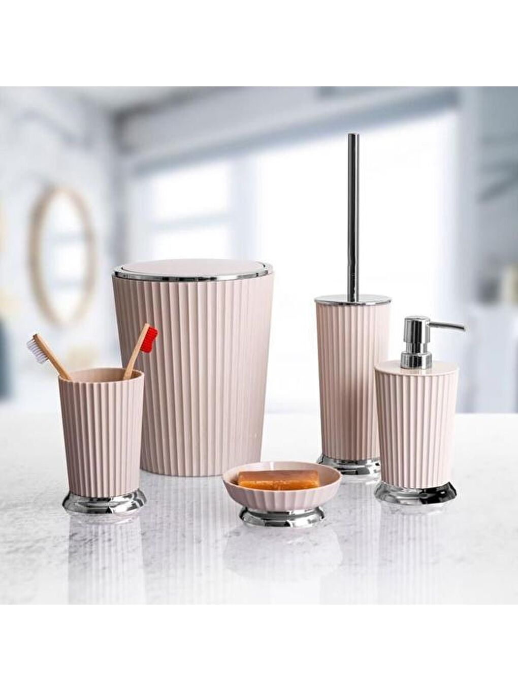 Nely Krom Kaplama Klozet Fırçası - Bej-1