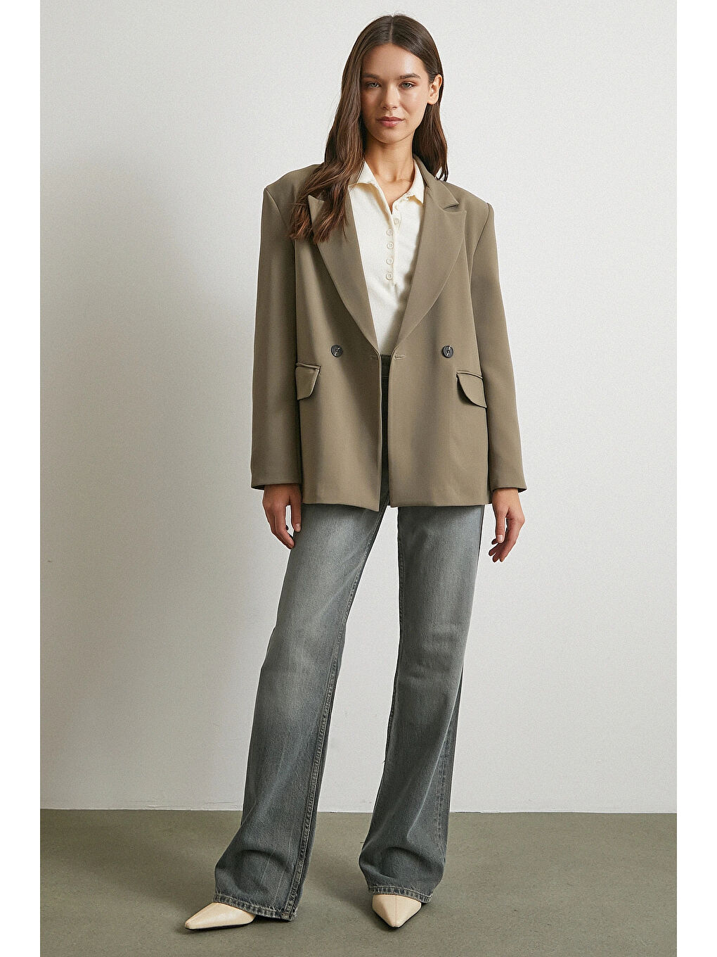 Gri Beş Cepli Yüksek Bel Jean Füme-2