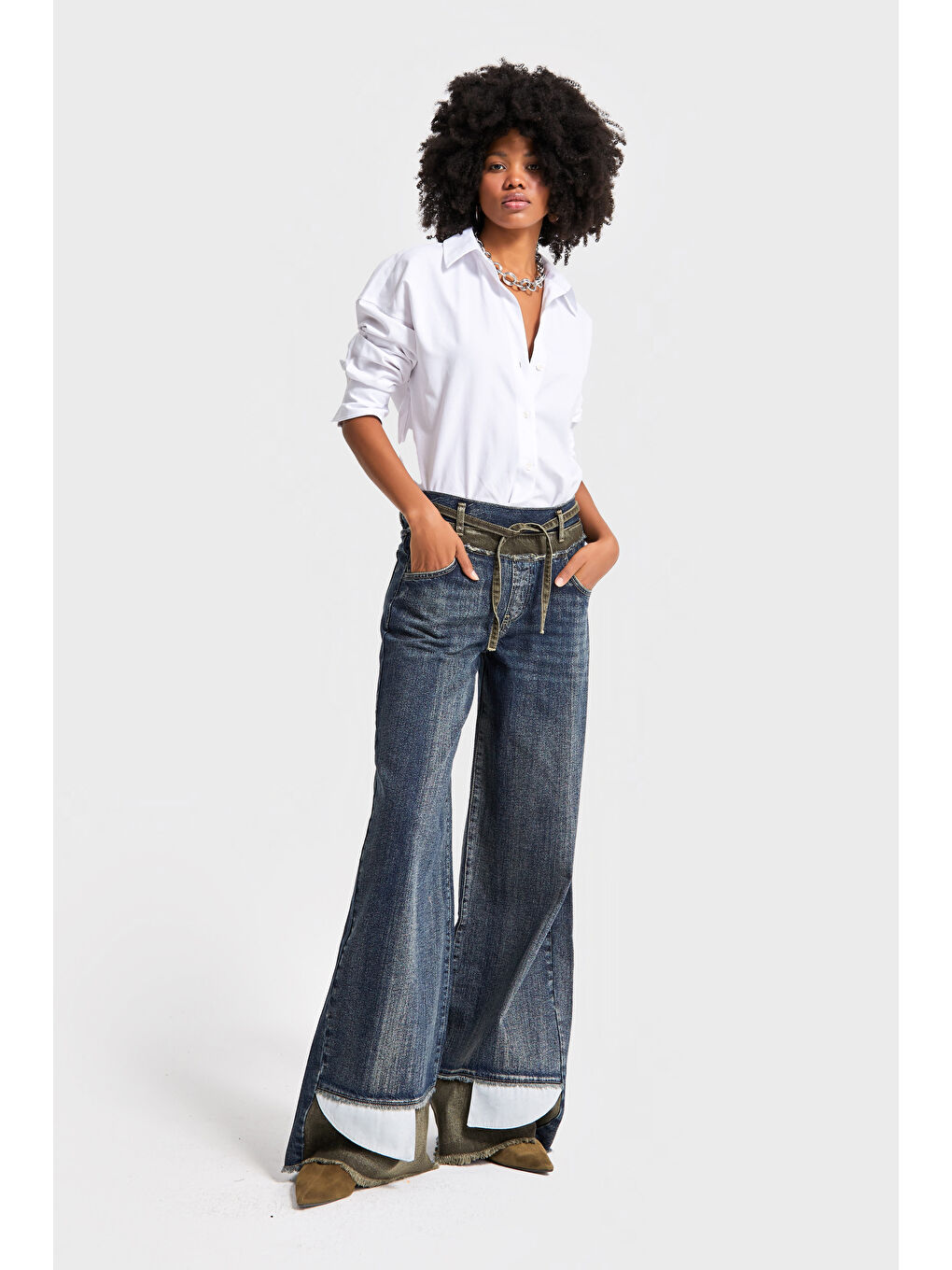 Mavi Kadın T.Kot Rengi 35w5-8 Palazzo Fit Paça ve Kemer Detaylı İç Boy 83cm Özel Tasarım Denim Jean-1