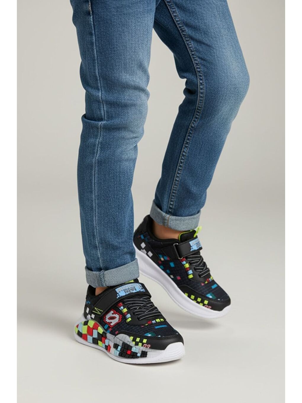 Kırmızı Erkek Çocuk Oyun Pixel Blok Desenli Spor Sneaker-1