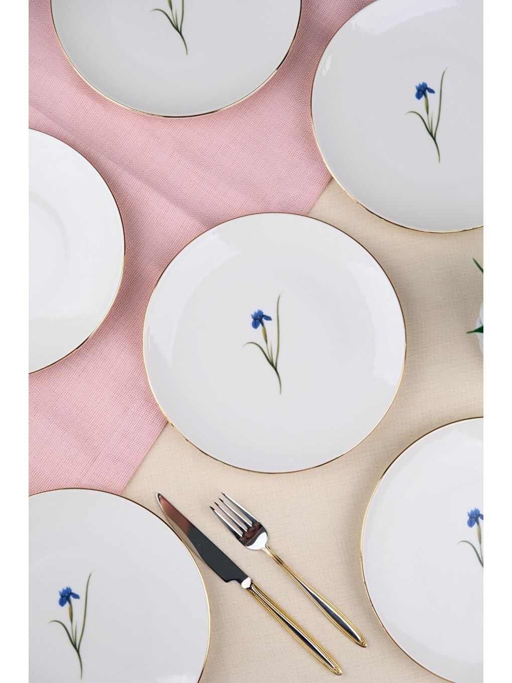 Beyaz Porselen Natura İris Altın Yaldız Pasta Tabağı 20,50cm 6 lı-1