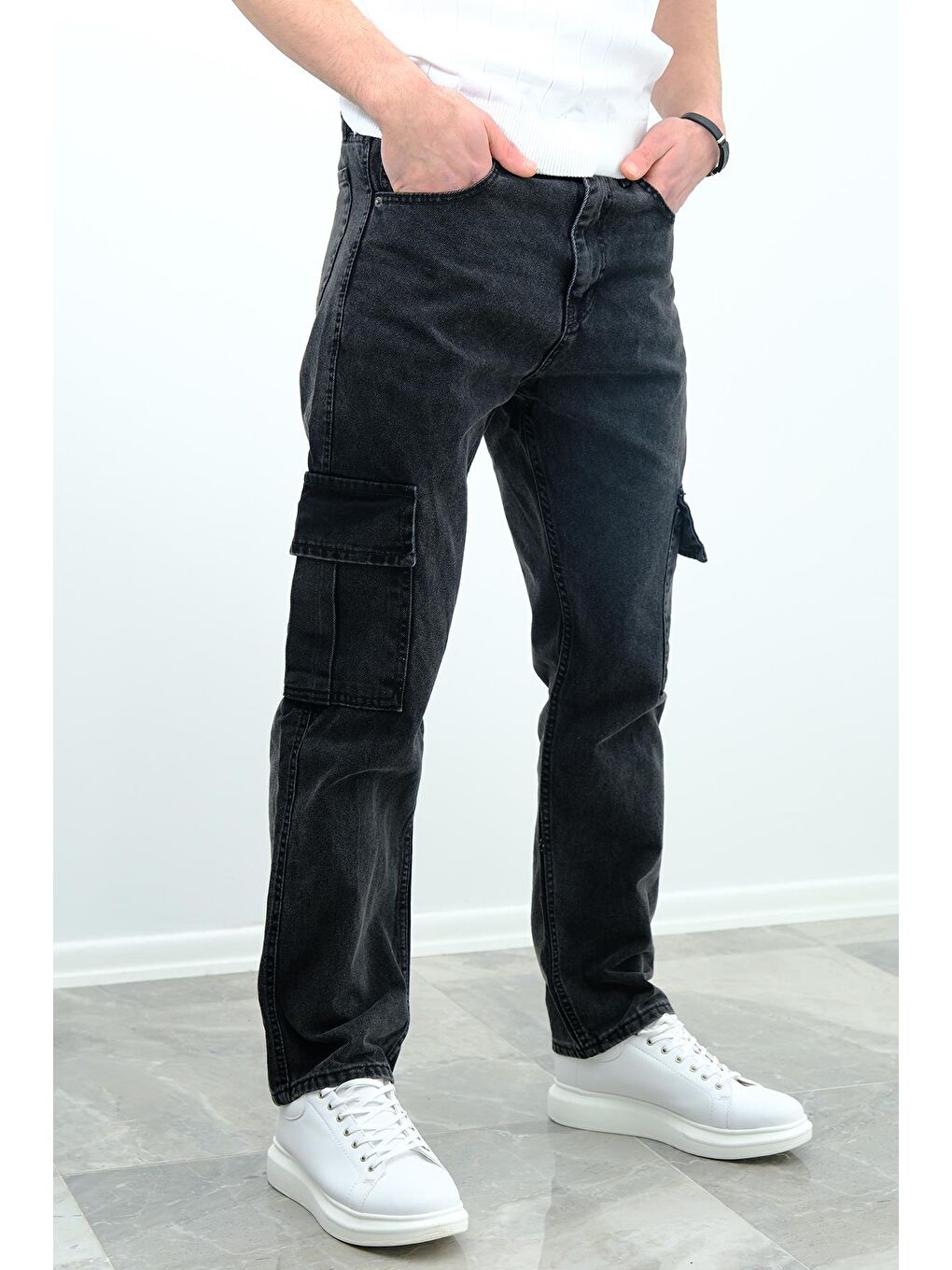 Oksit Gri Cio 1250 Komando Baggy Fit  jean Kargo Pantolon