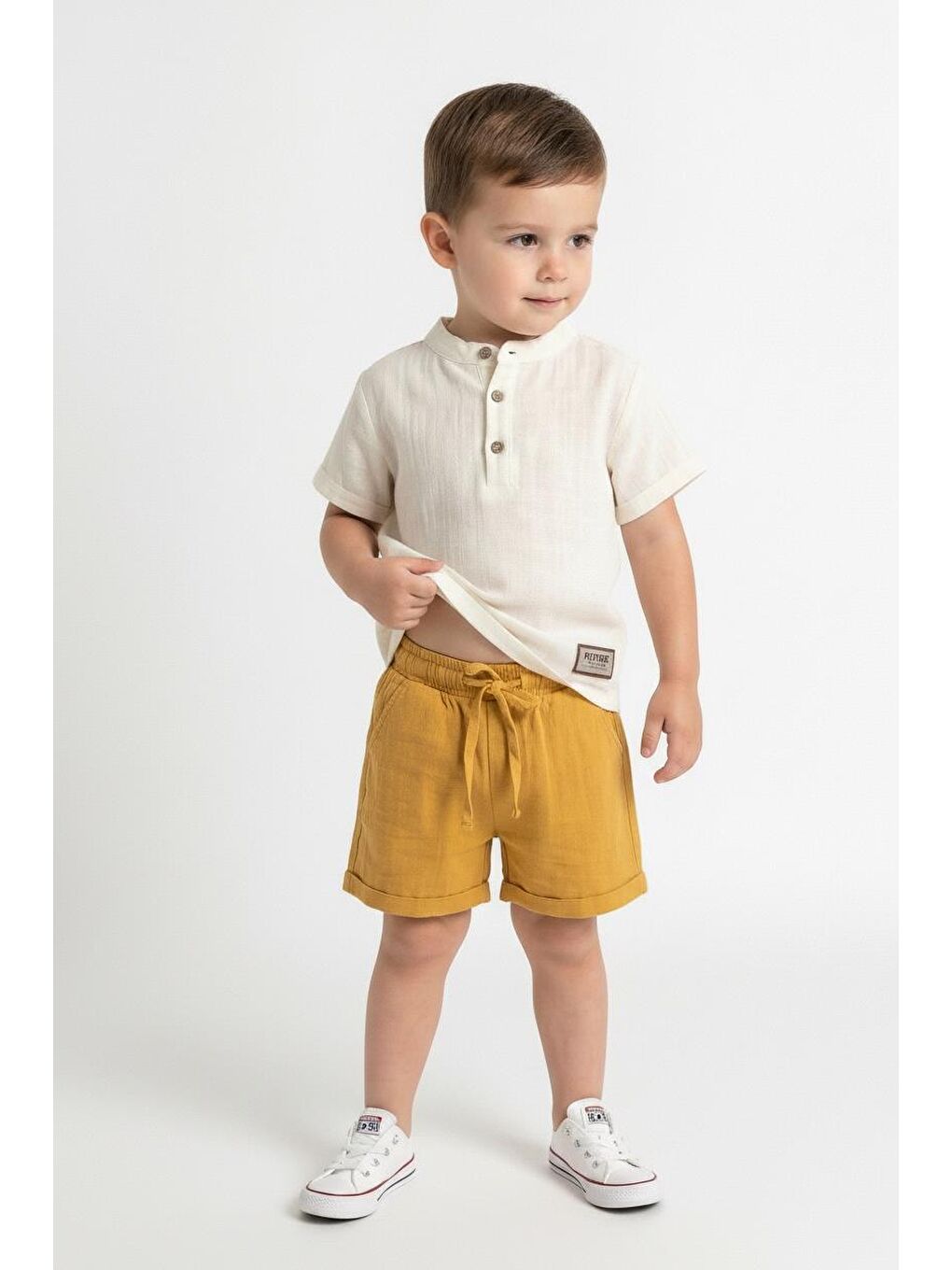 Sarı Müslin Bis.Yaka Şortlu Takım-1