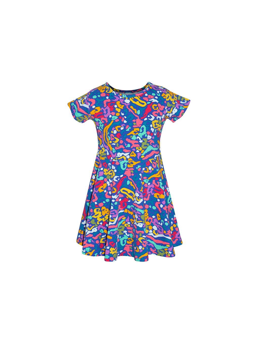 Karışık Abstract Leopard Kız Çocuk Desenli Kısa Kollu Elbise