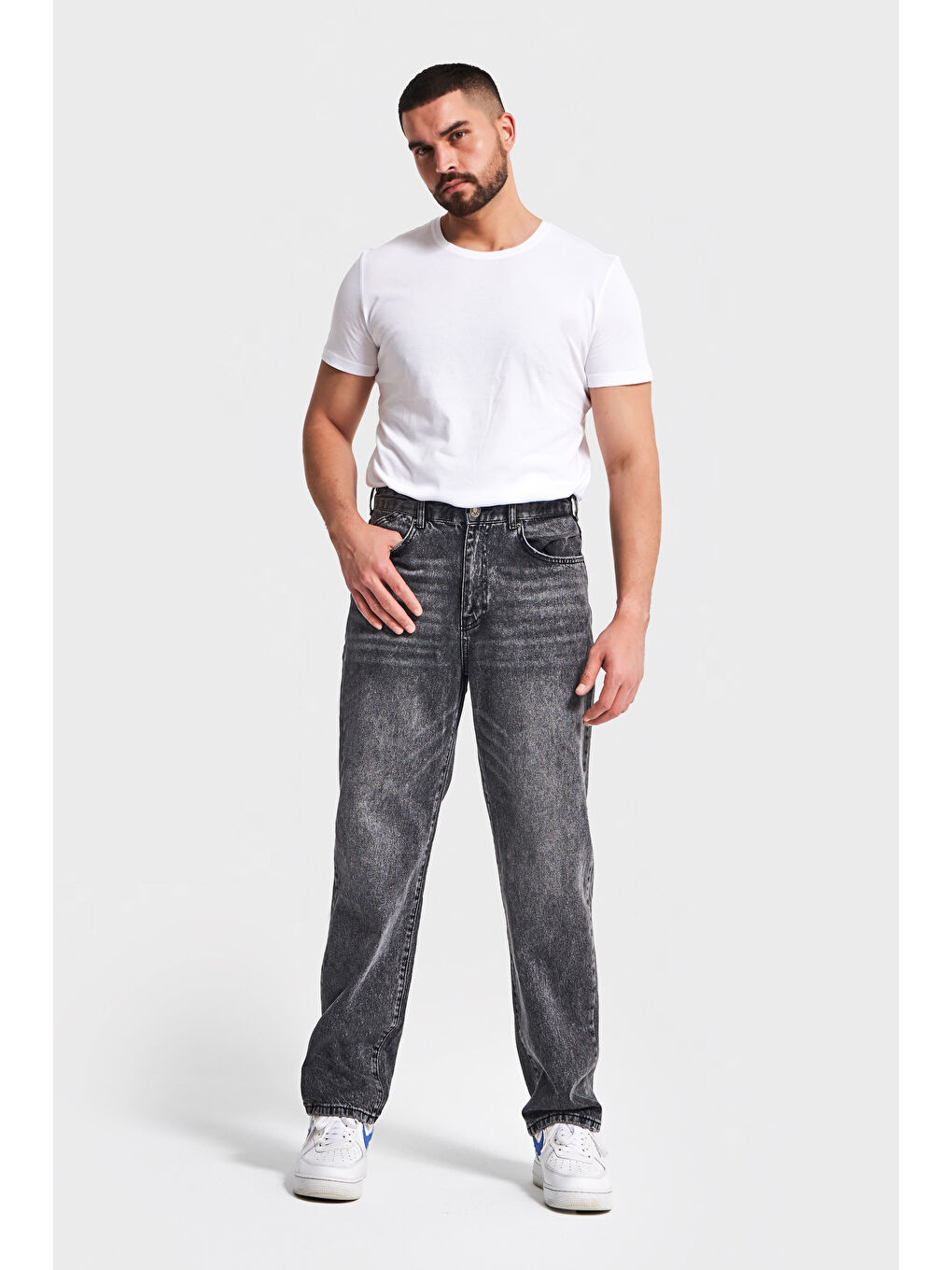 Gri Erkek Füme Renk 4w5-14 Loose Fit %100 Pamuk Denim Jean-1