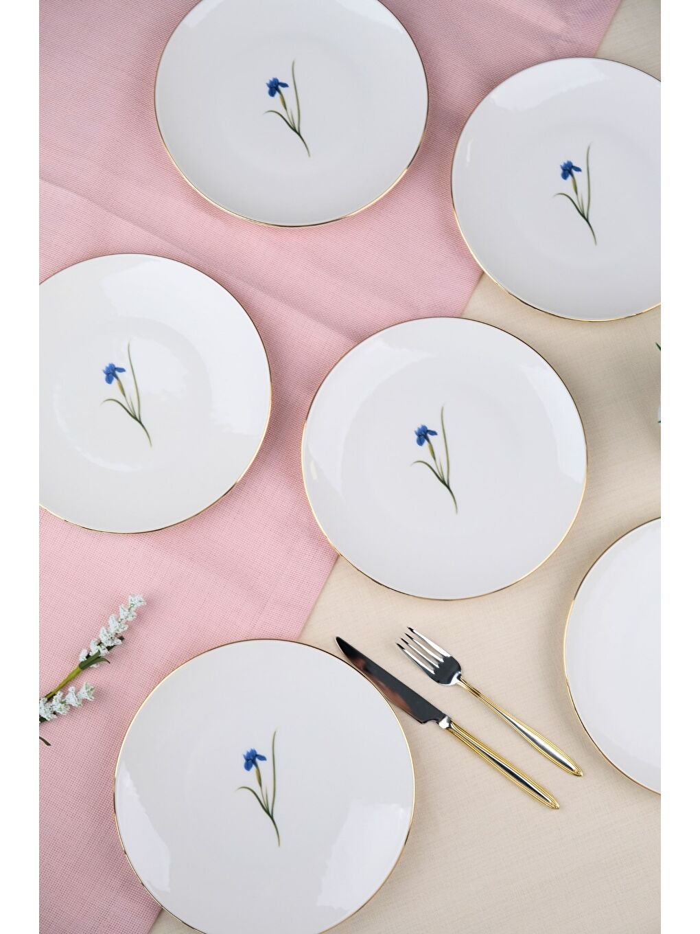 Beyaz Porselen Natura İris Altın Yaldız Pasta Tabağı 20,50cm 6 lı-2