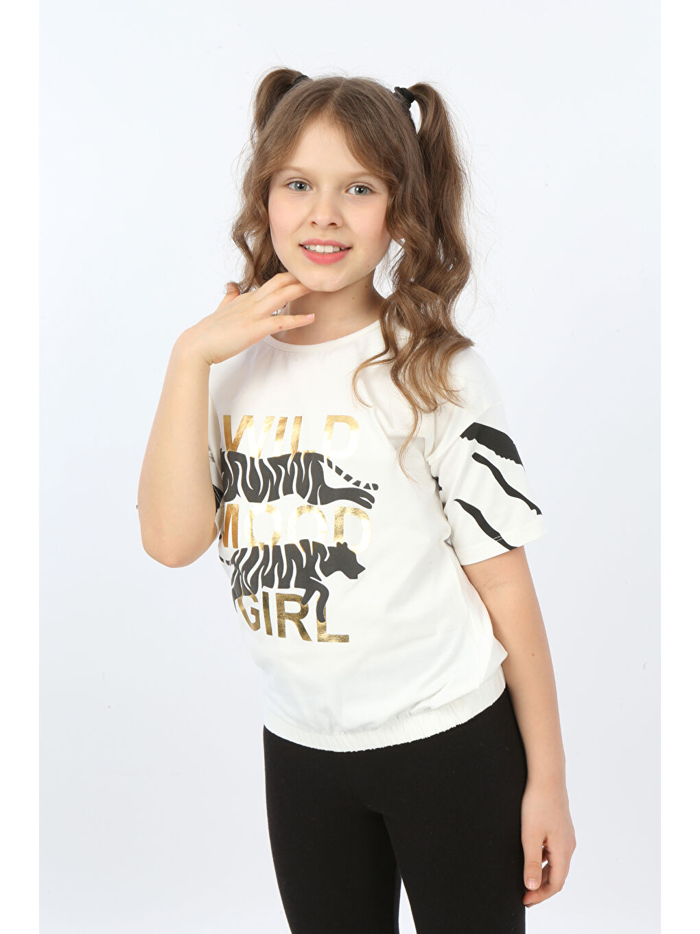 Ekru Kız Çocuk Wild Wood Girl Baskılı Tişört-1