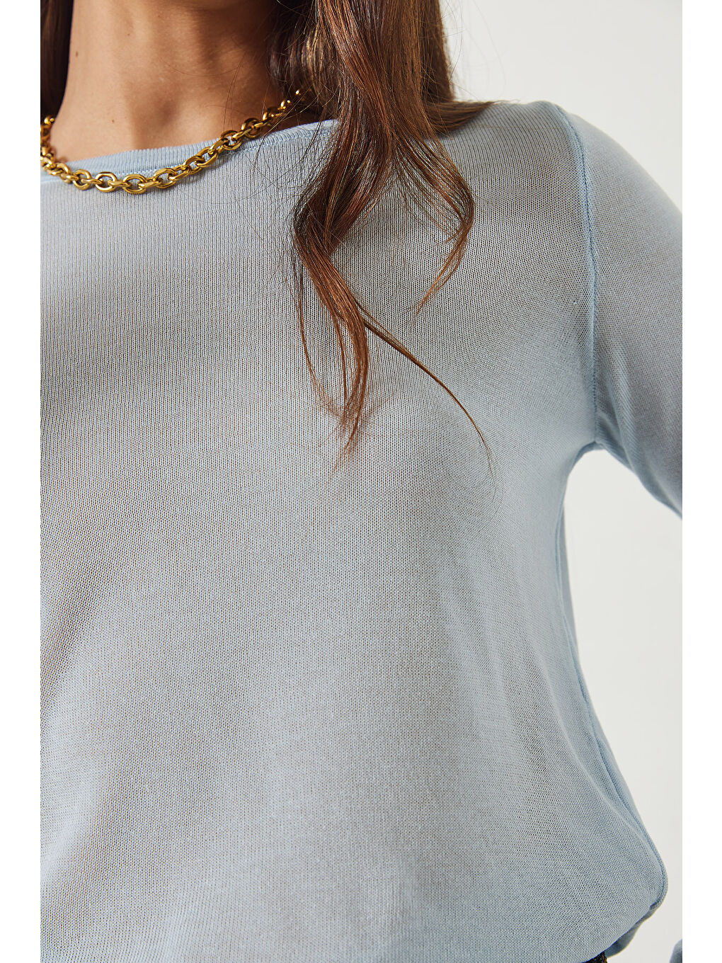 Mavi Kadın Bisiklet Yaka Transparan Basic Bluz TK-3