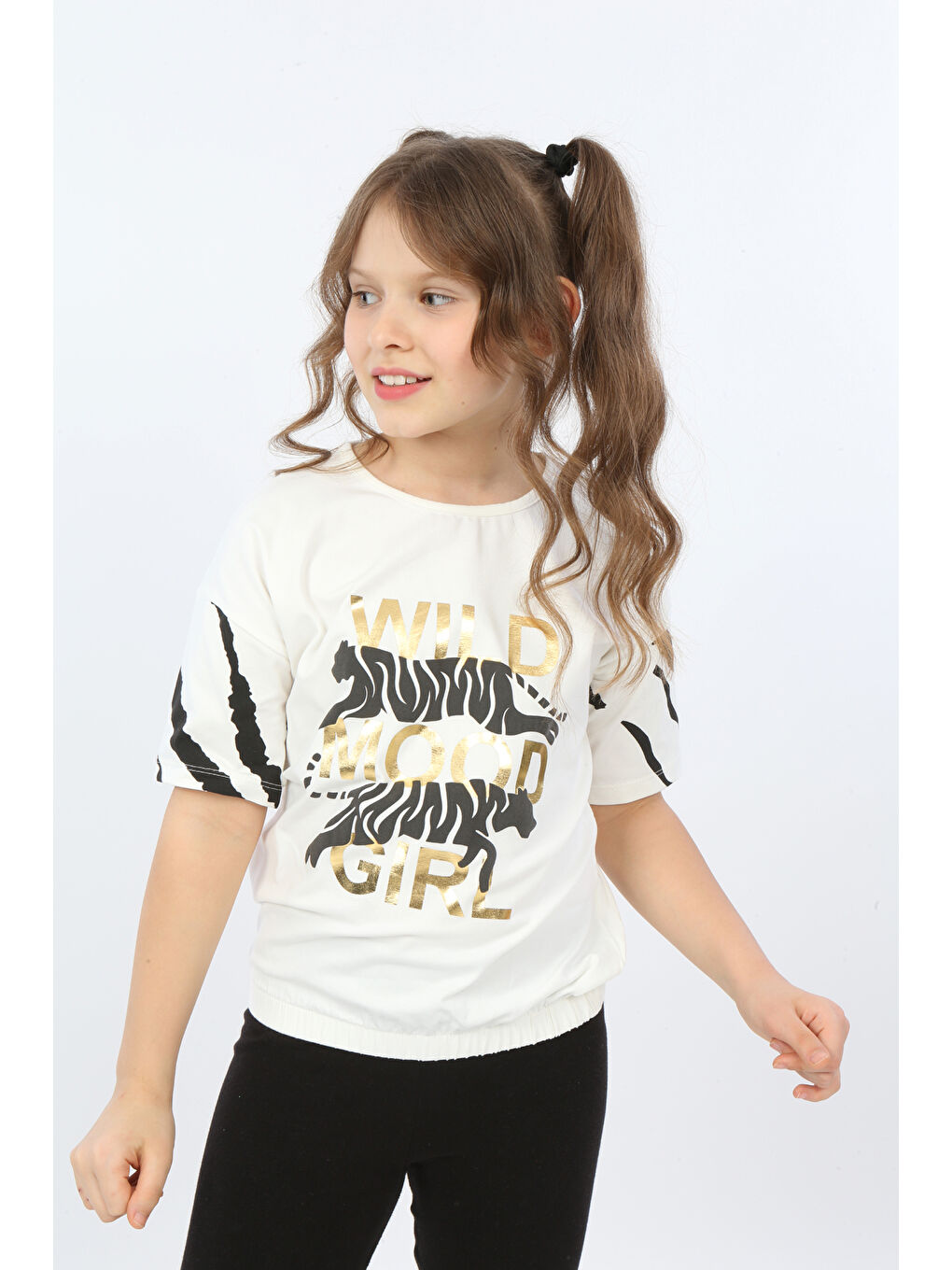 Ekru Kız Çocuk Wild Wood Girl Baskılı Tişört-2