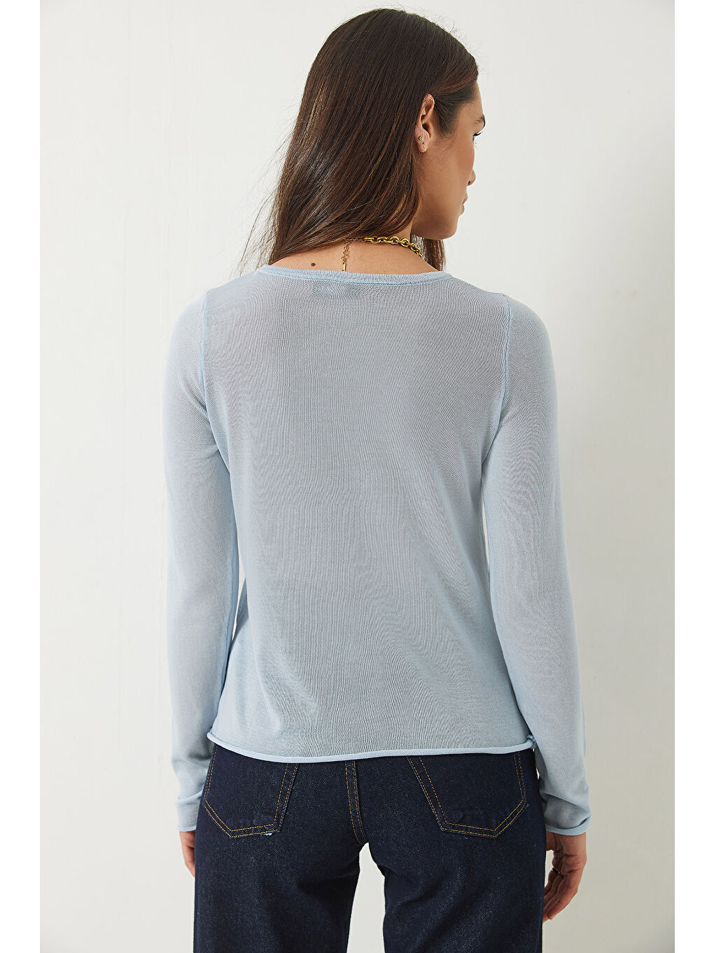 Mavi Kadın Bisiklet Yaka Transparan Basic Bluz TK-4