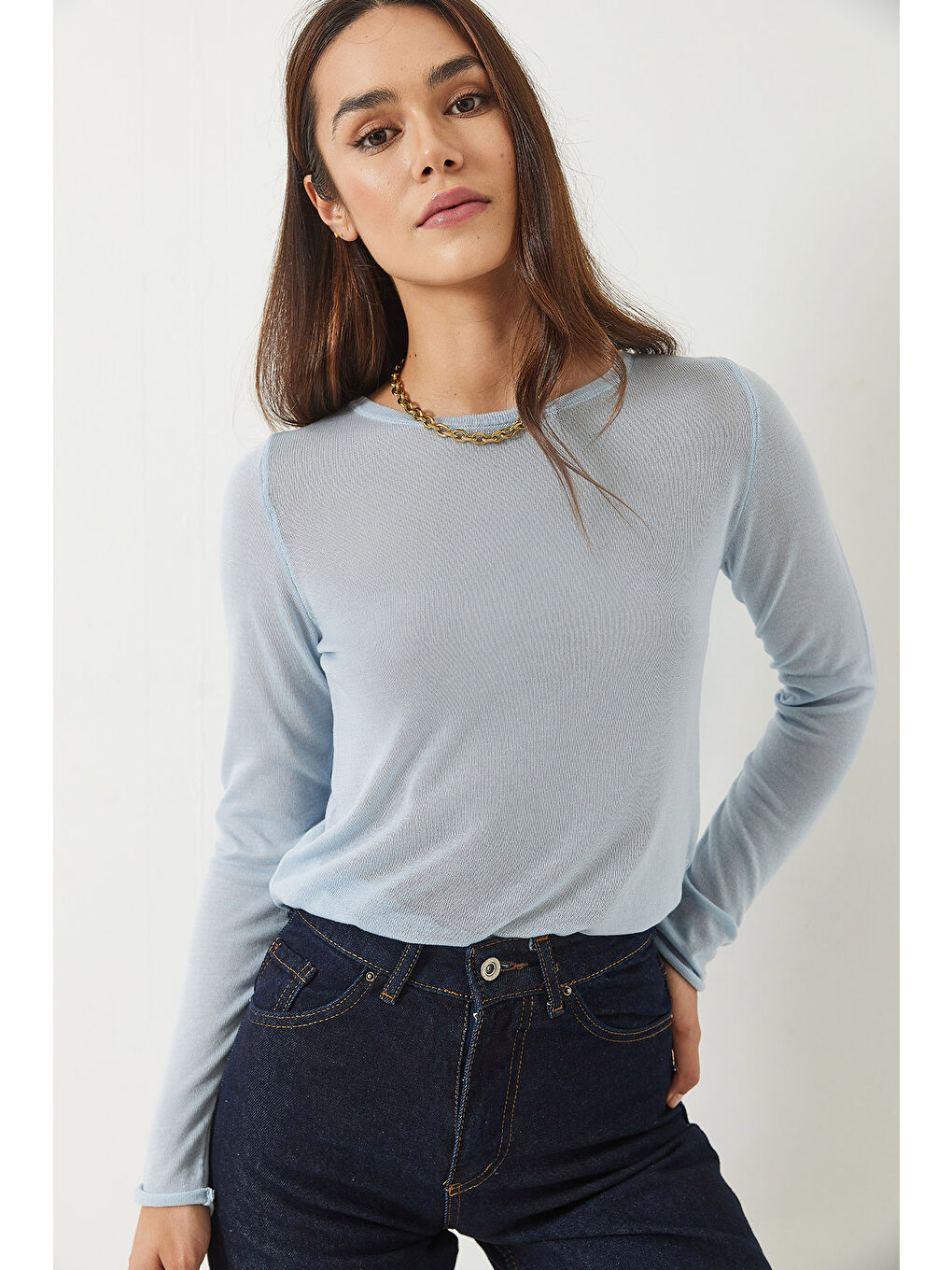 Mavi Kadın Bisiklet Yaka Transparan Basic Bluz TK-5