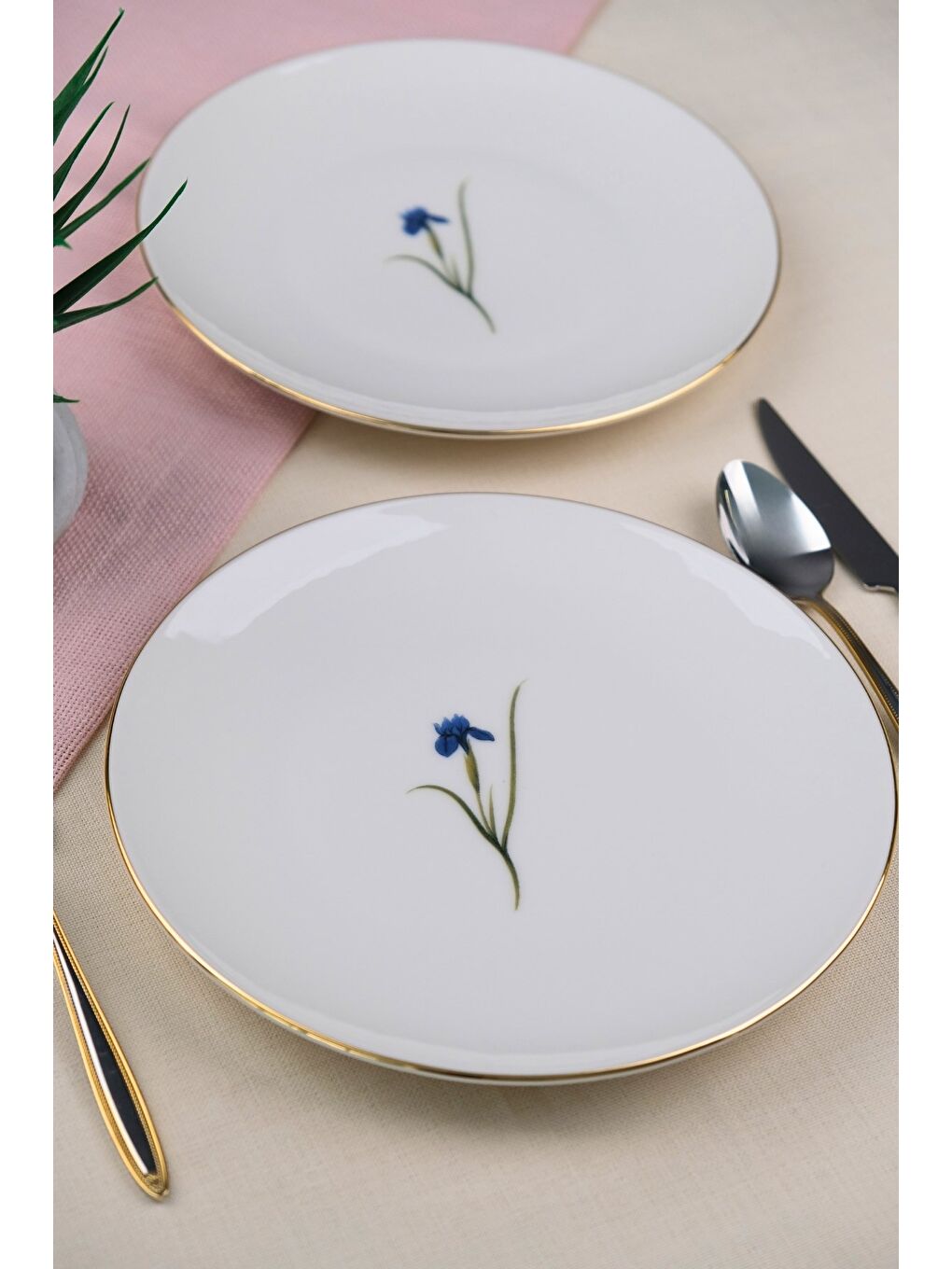 Beyaz Porselen Natura İris Altın Yaldız Pasta Tabağı 20,50cm 2 li-2