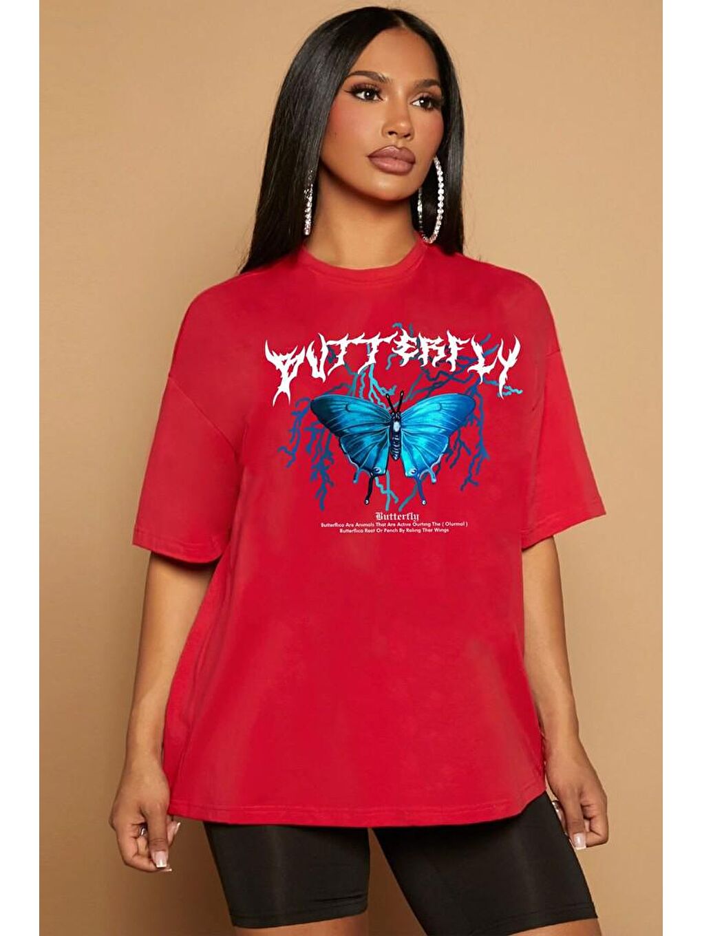 uyguntarz Kırmızı Blue Butterfly Baskılı T-shirt