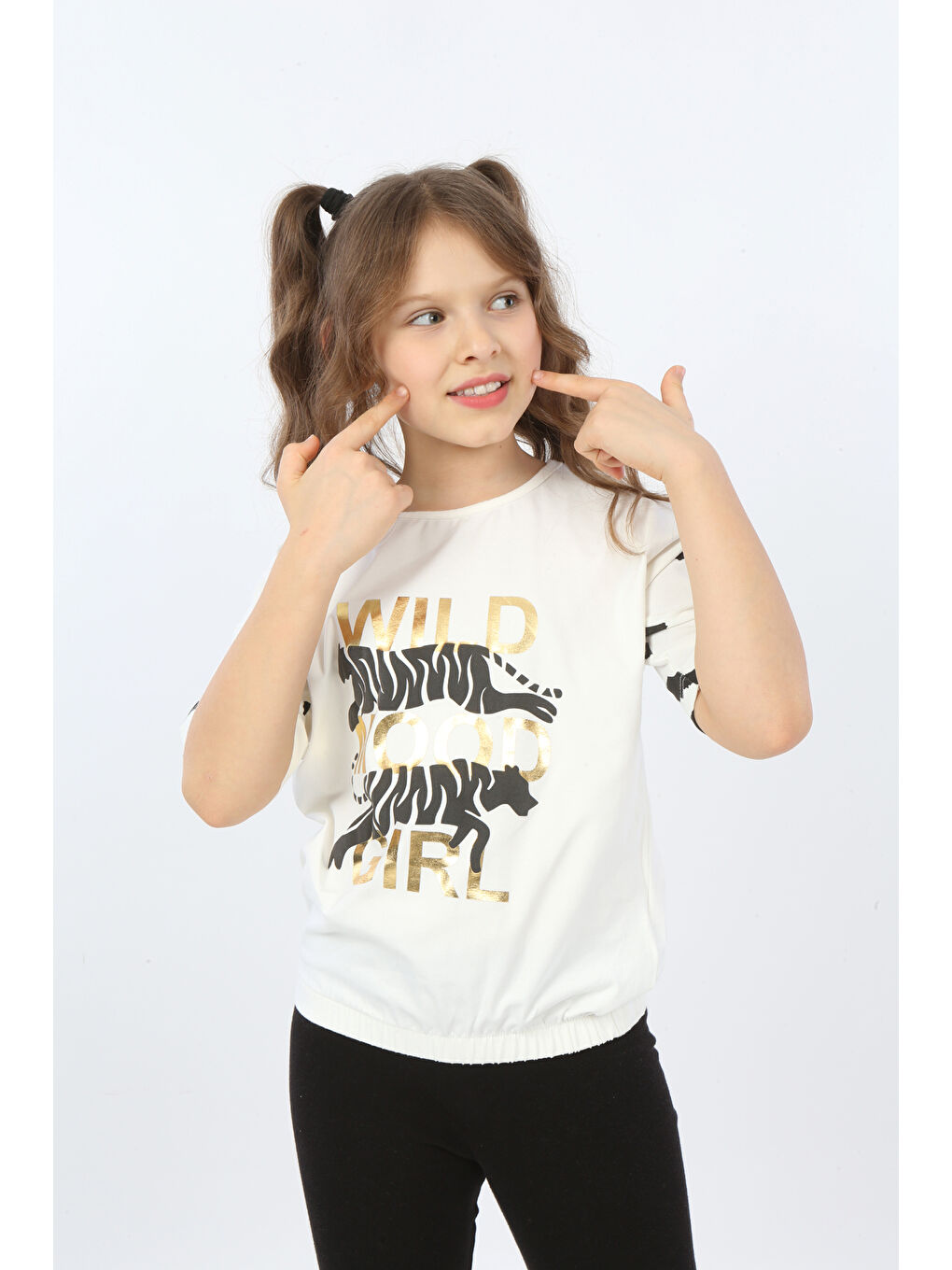 Ekru Kız Çocuk Wild Wood Girl Baskılı Tişört-5