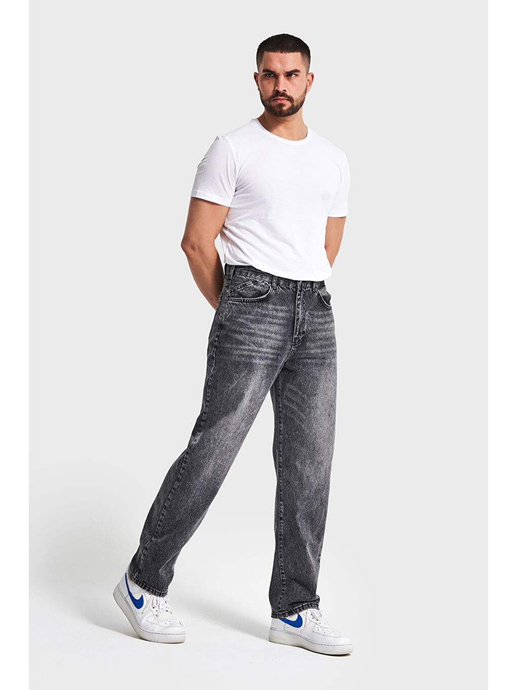 Gri Erkek Füme Renk 4w5-14 Loose Fit %100 Pamuk Denim Jean-4