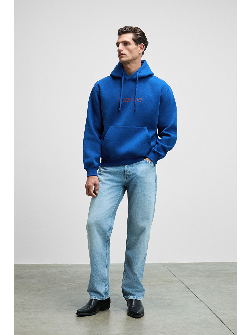 Blaıse Erkek Önü Ve Sırtı Baskılı Kapüşonlu Kordonlu Kanguru Cepli Regular Fit Mavi Sweatshirt-3