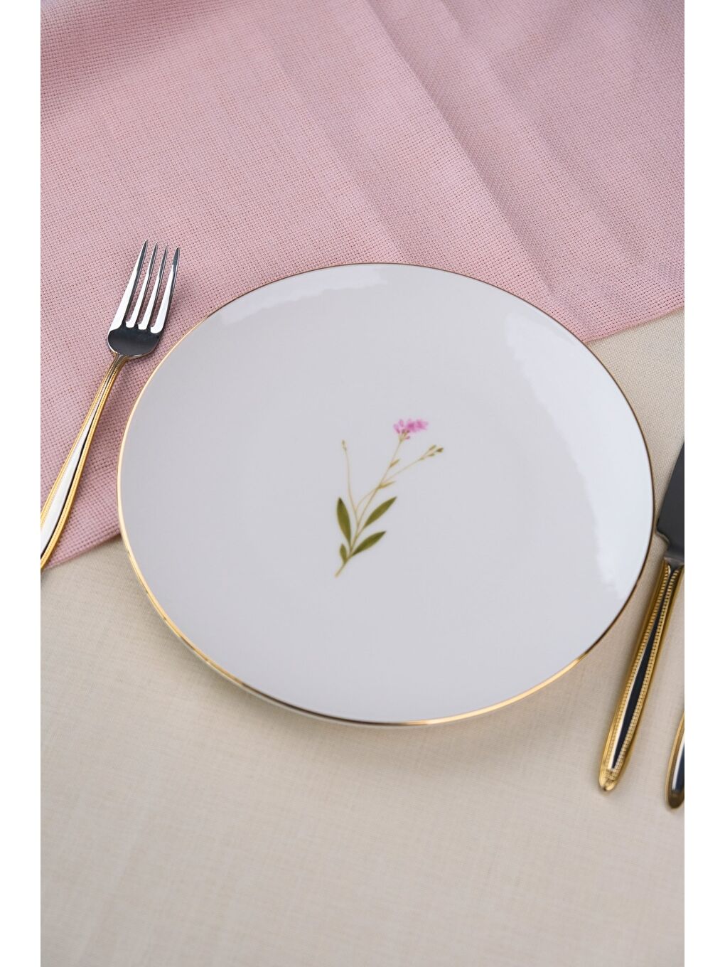 Beyaz Porselen Natura Çuha Altın Yaldız Pasta Tabağı 20,50cm Tekli-1