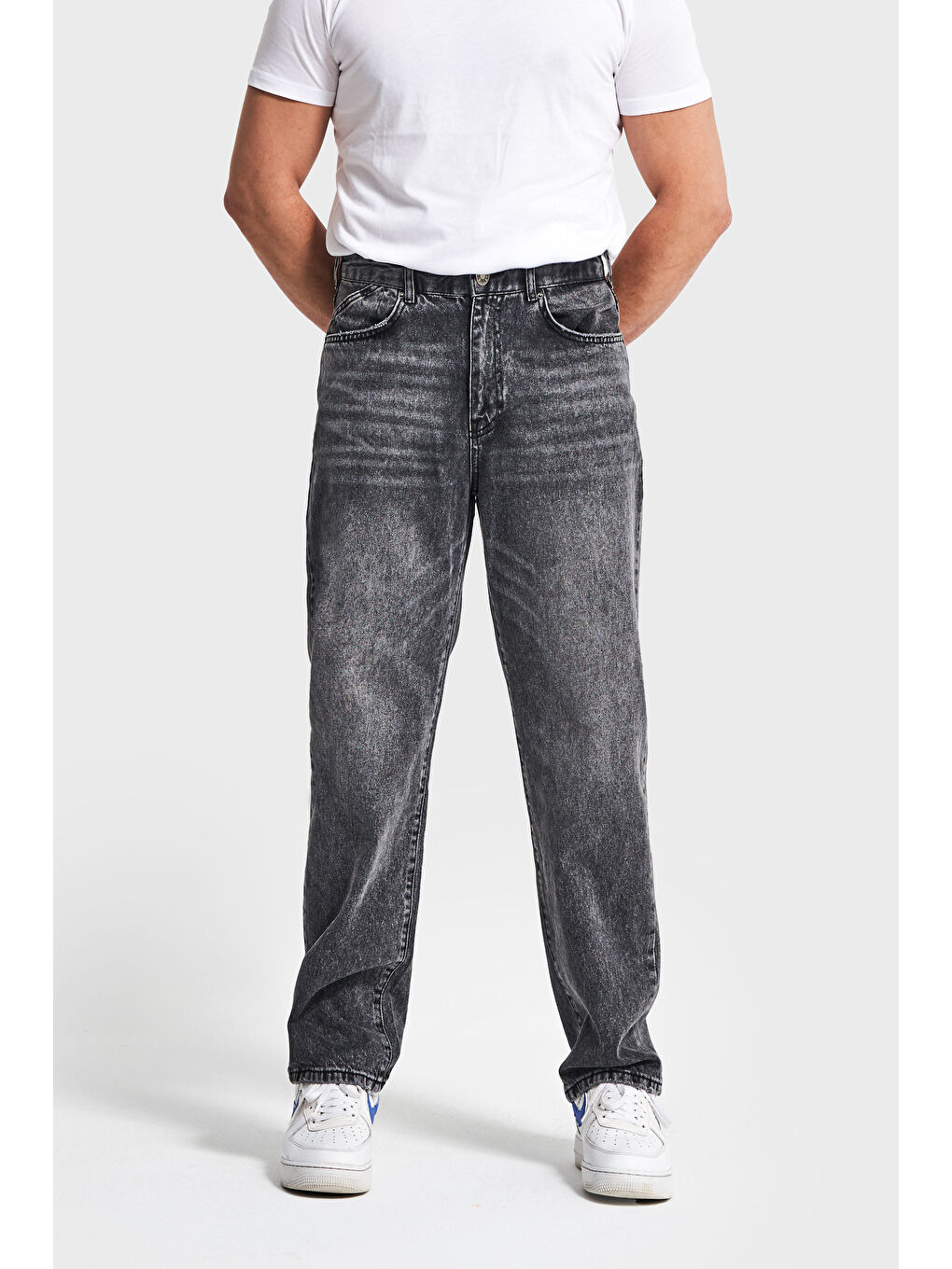 Gri Erkek Füme Renk 4w5-14 Loose Fit %100 Pamuk Denim Jean-5