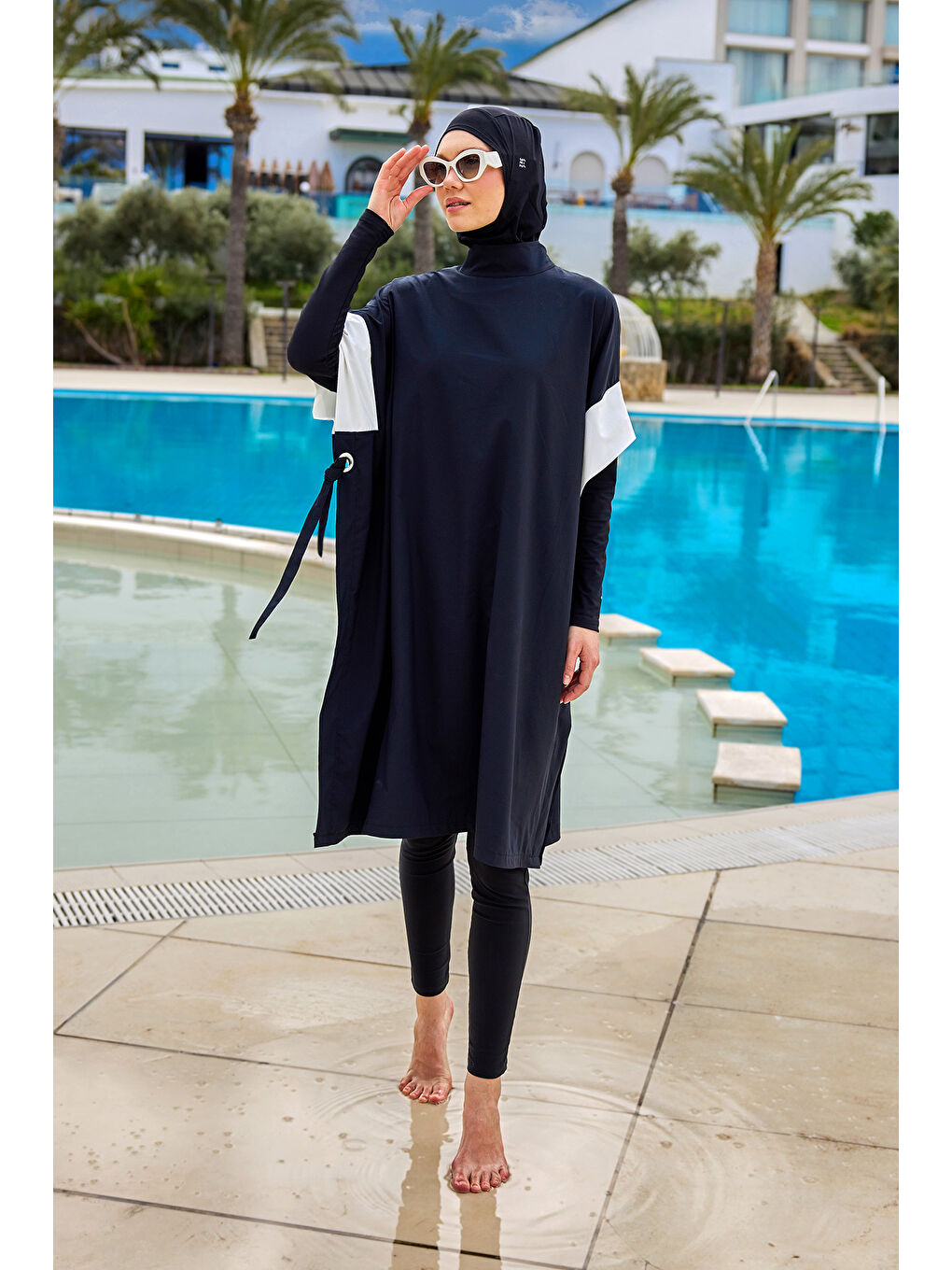 Elastanlı Siyah Tam Kapalı Tesettür Mayo 4 lü Set M2502