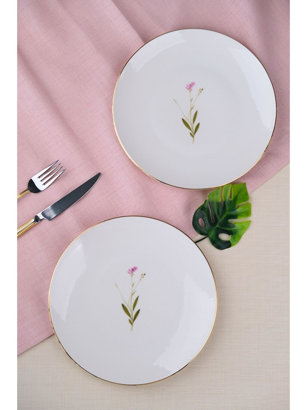 Beyaz Porselen Natura Çuha Altın Yaldız Pasta Tabağı 20,50cm 2 li