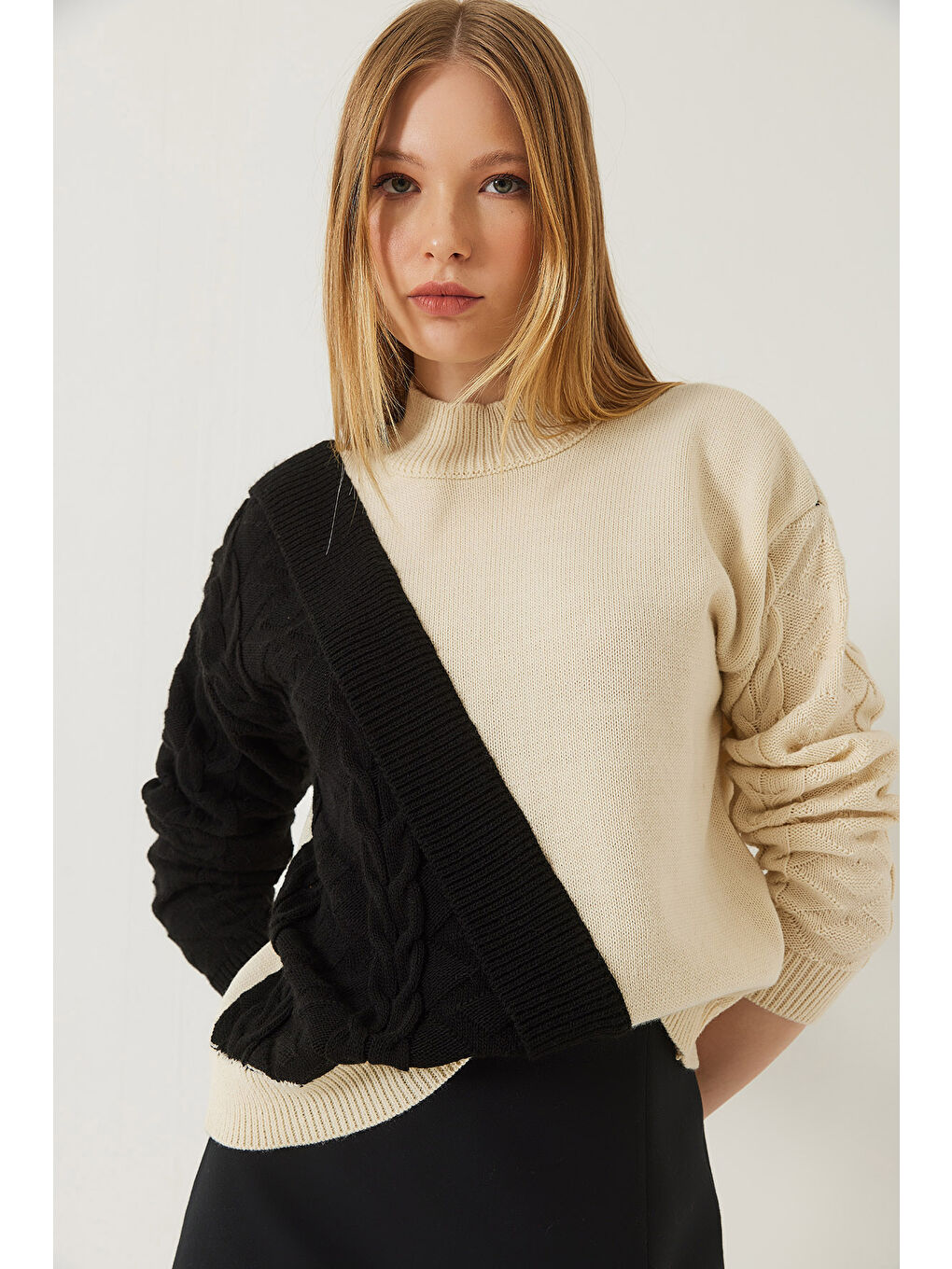 Lila Kadın Parçalı Triko Kazak