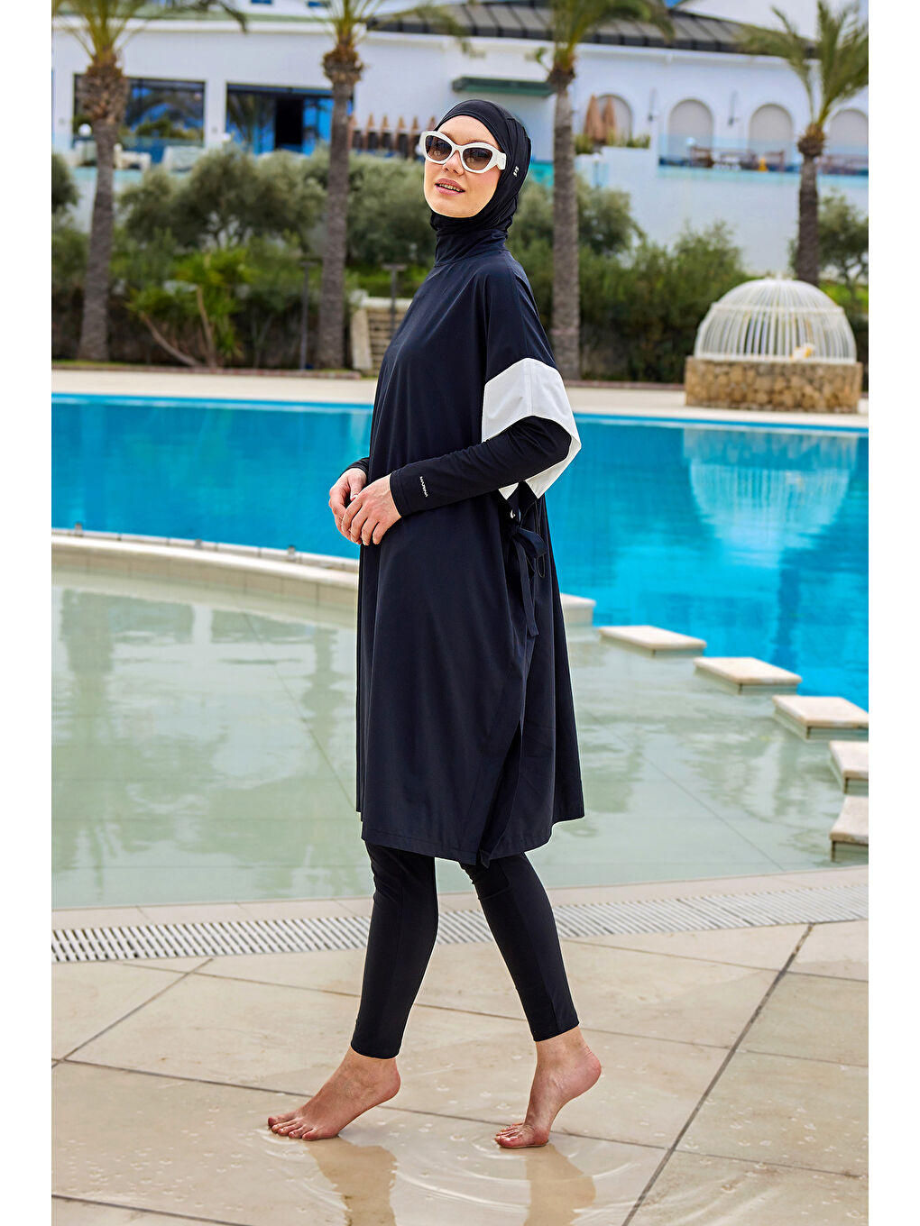 Elastanlı Siyah Tam Kapalı Tesettür Mayo 4 lü Set M2502-2