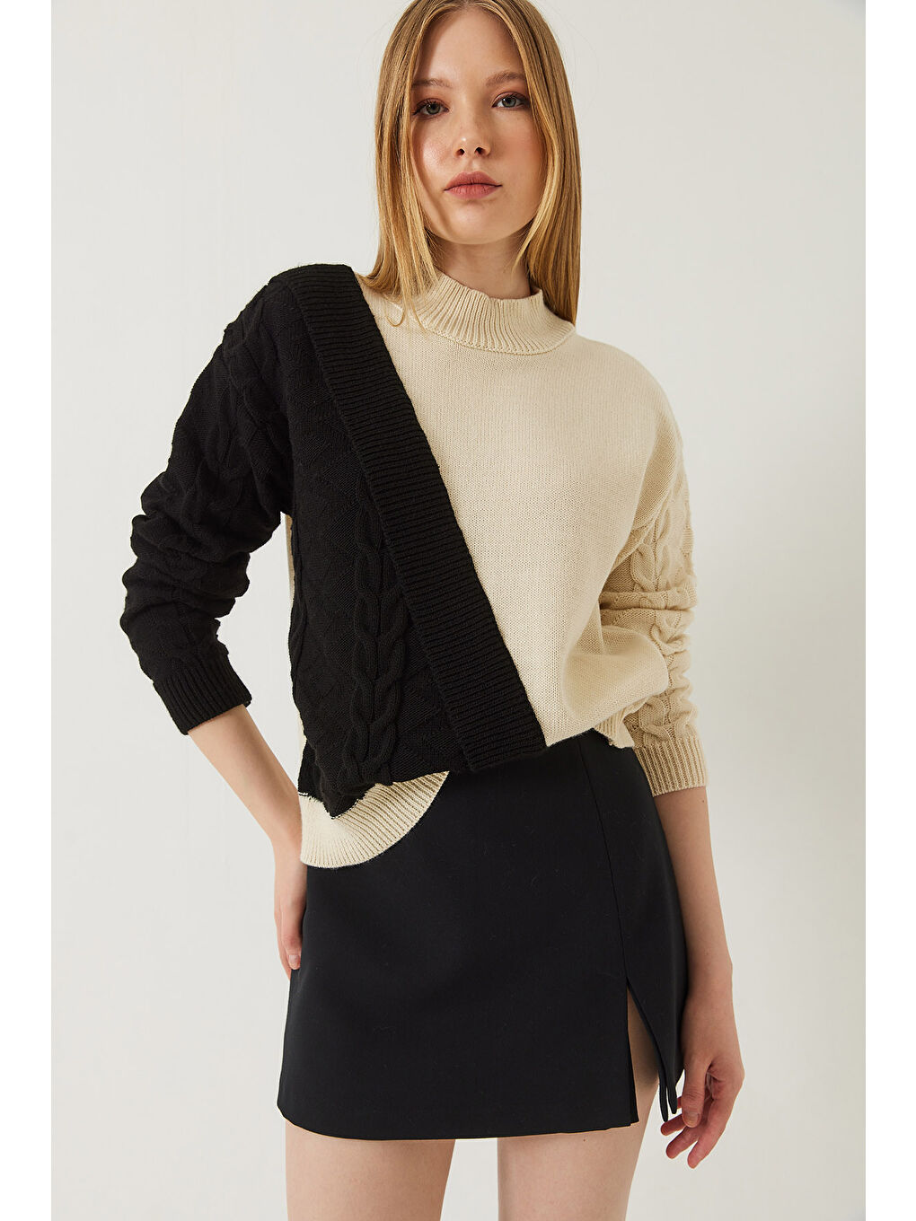 Lila Kadın Parçalı Triko Kazak-2