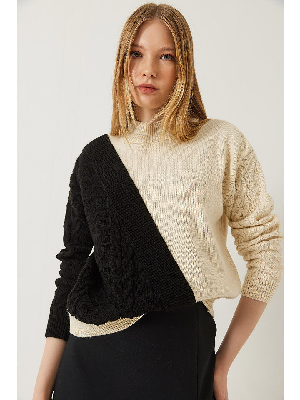 Lila Kadın Parçalı Triko Kazak-3