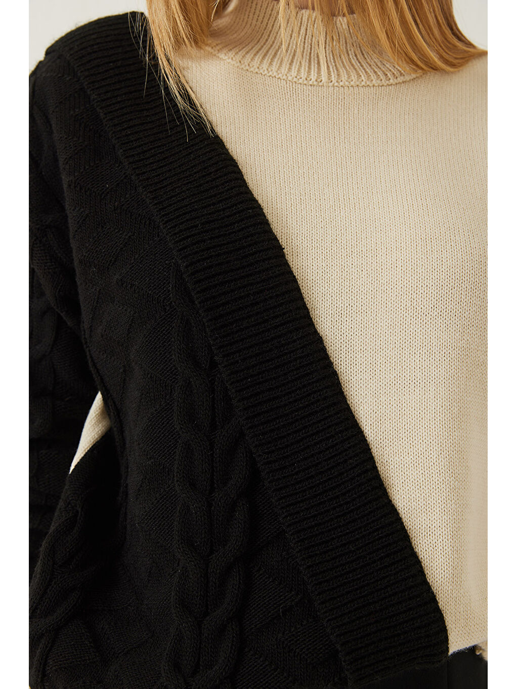 Lila Kadın Parçalı Triko Kazak-4